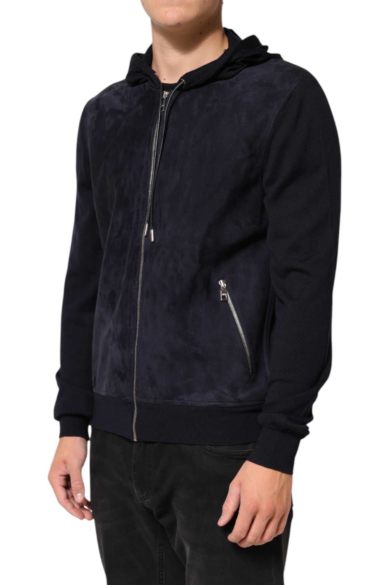 Dolce & Gabbana Black Leather Full Zip Hooded Blouson Men's Jacket