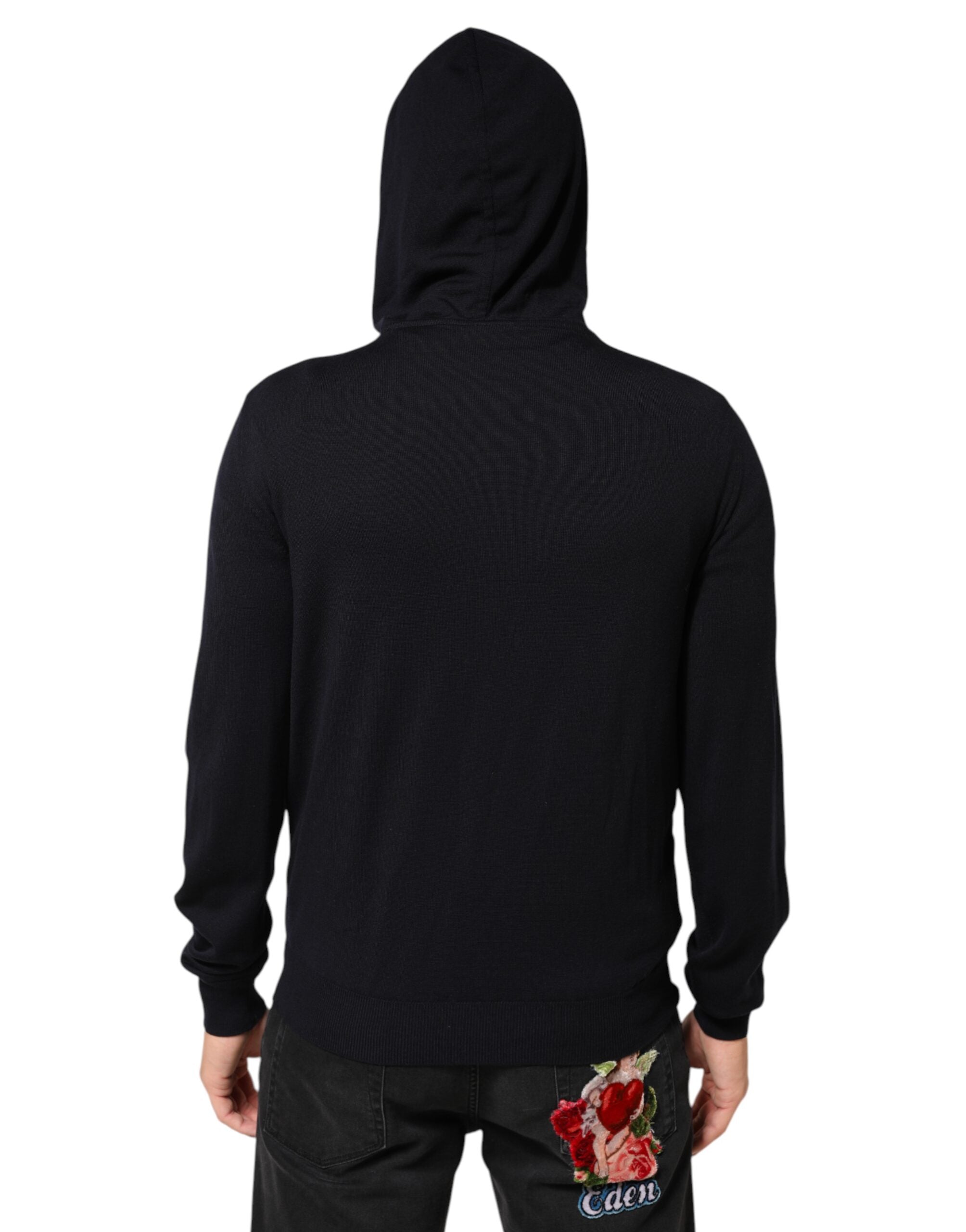 Dolce & Gabbana Black Leather Full Zip Hooded Blouson Men's Jacket