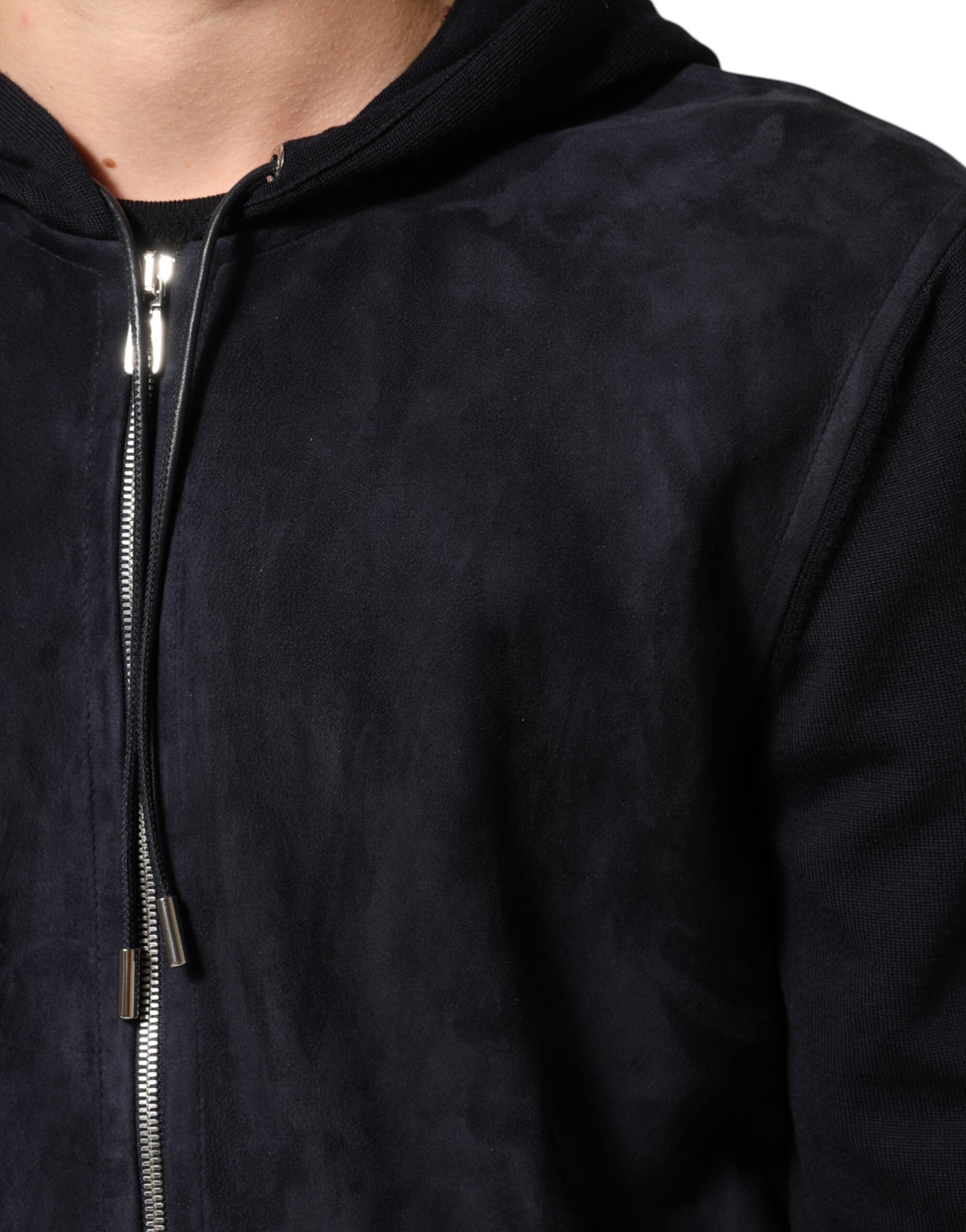 Dolce & Gabbana Black Leather Full Zip Hooded Blouson Men's Jacket