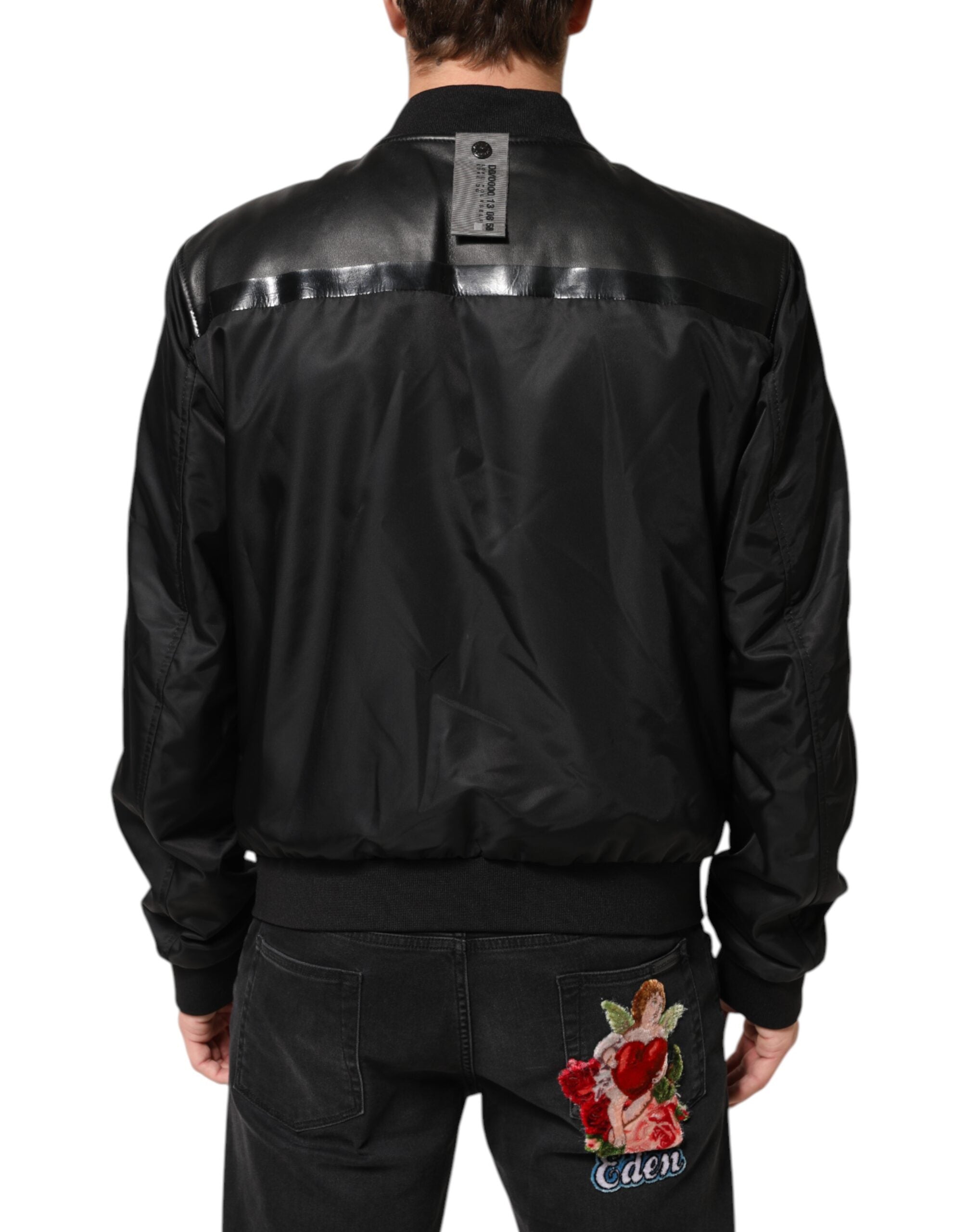 Dolce & Gabbana Black Leather Nylon FullZip Blouson Men's Jacket