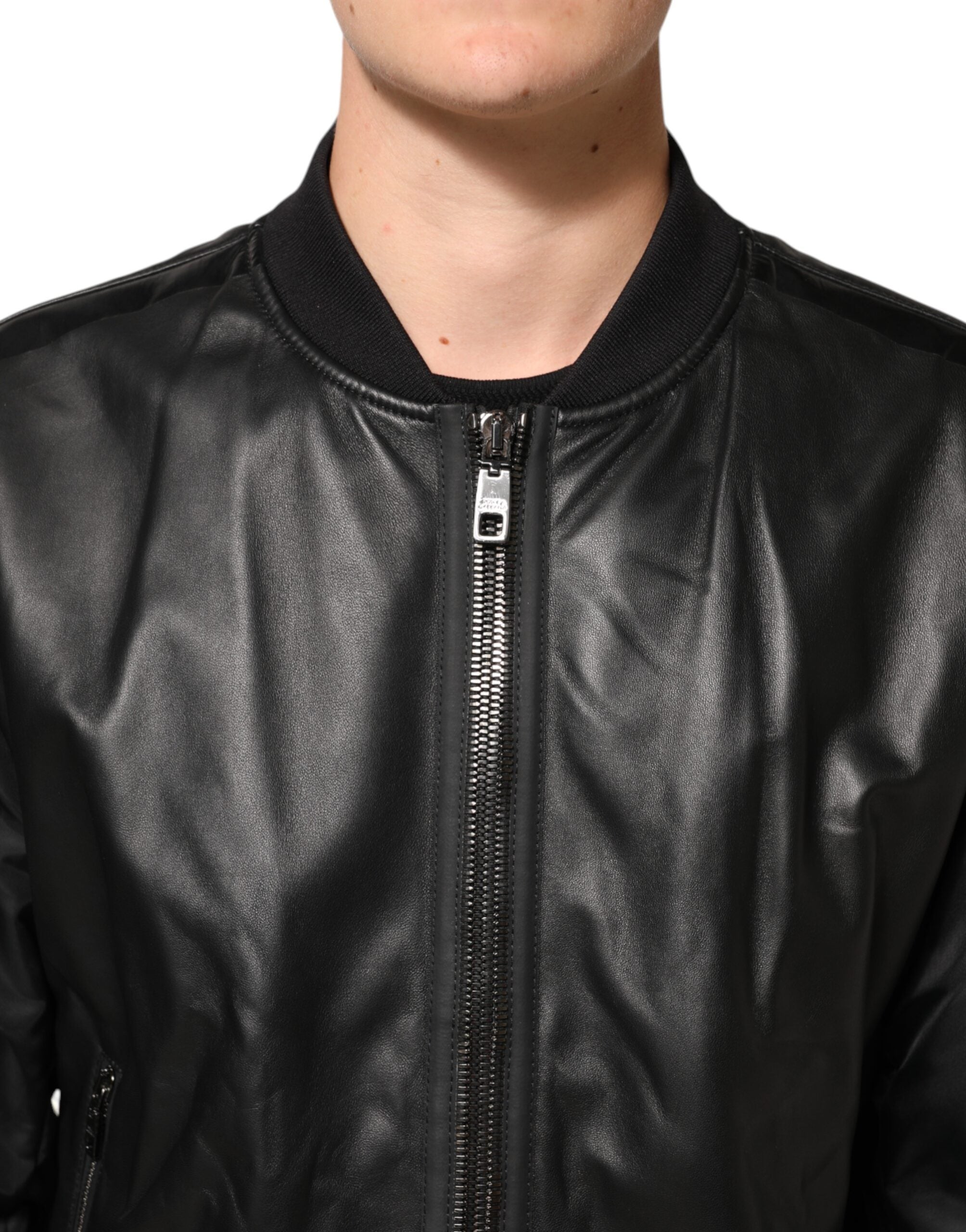 Dolce & Gabbana Black Leather Nylon FullZip Blouson Men's Jacket