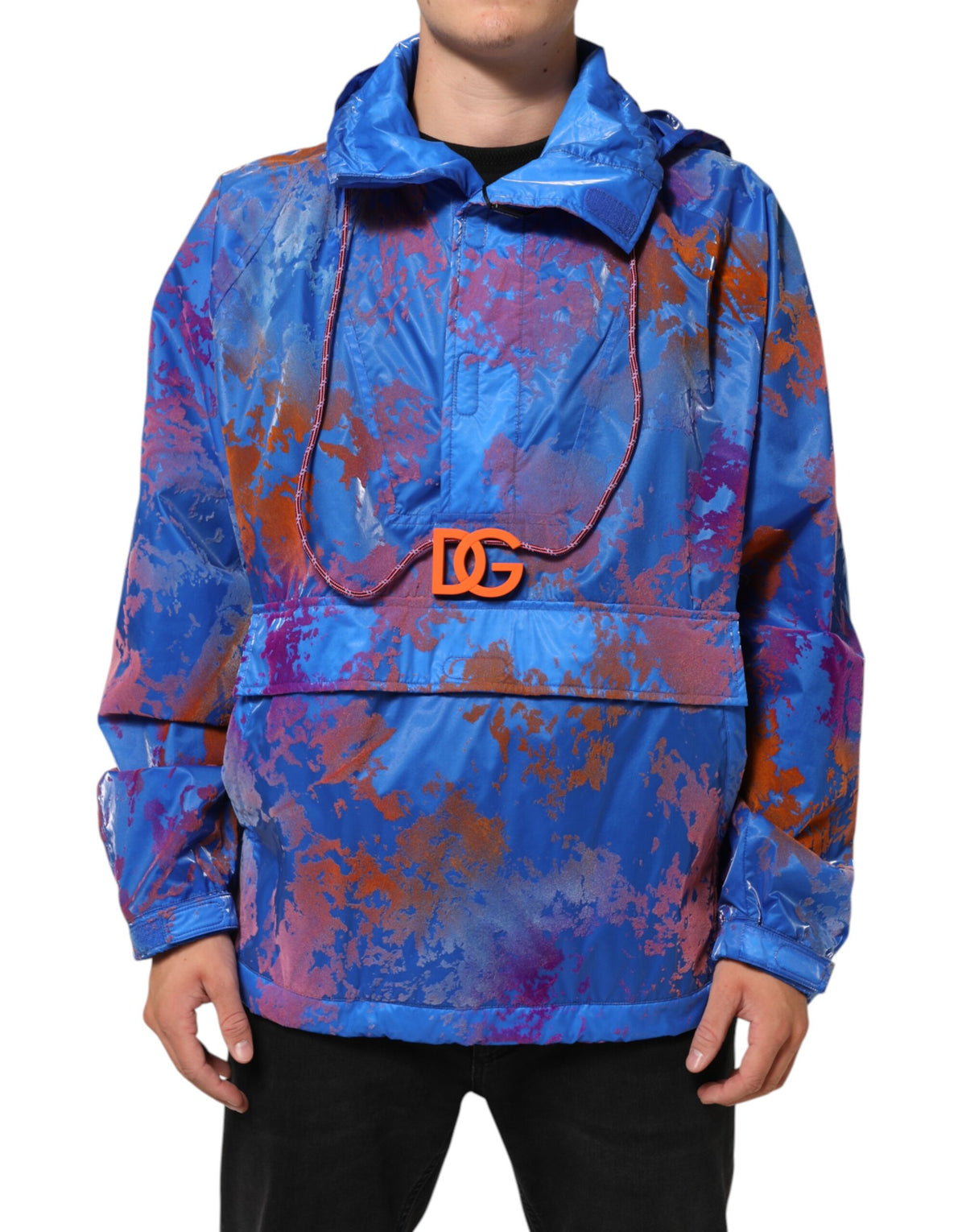 Dolce & Gabbana Blue Tie Dye Logo Hooded Sweatshirt Men's Jacket