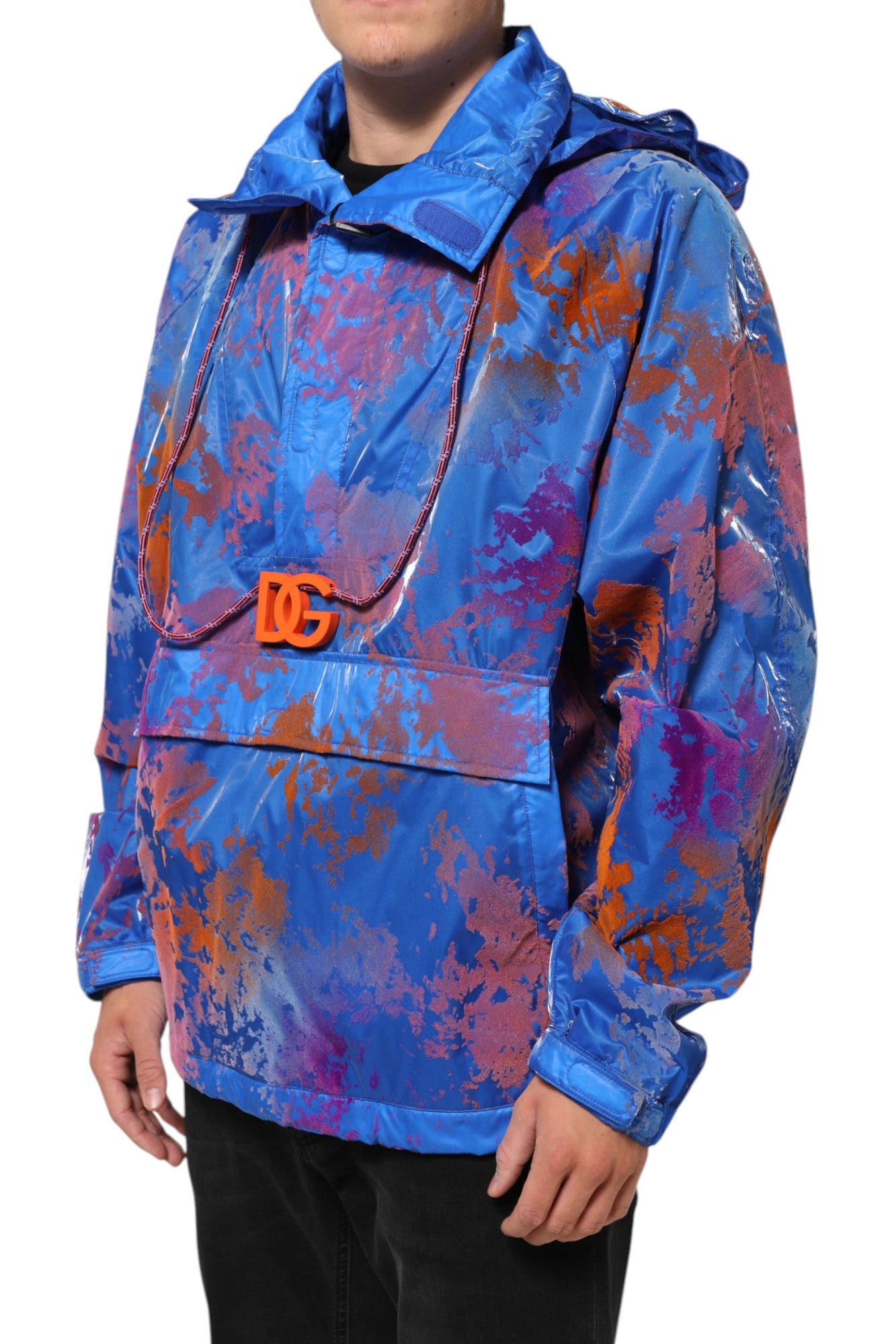Dolce & Gabbana Blue Tie Dye Logo Hooded Sweatshirt Men's Jacket