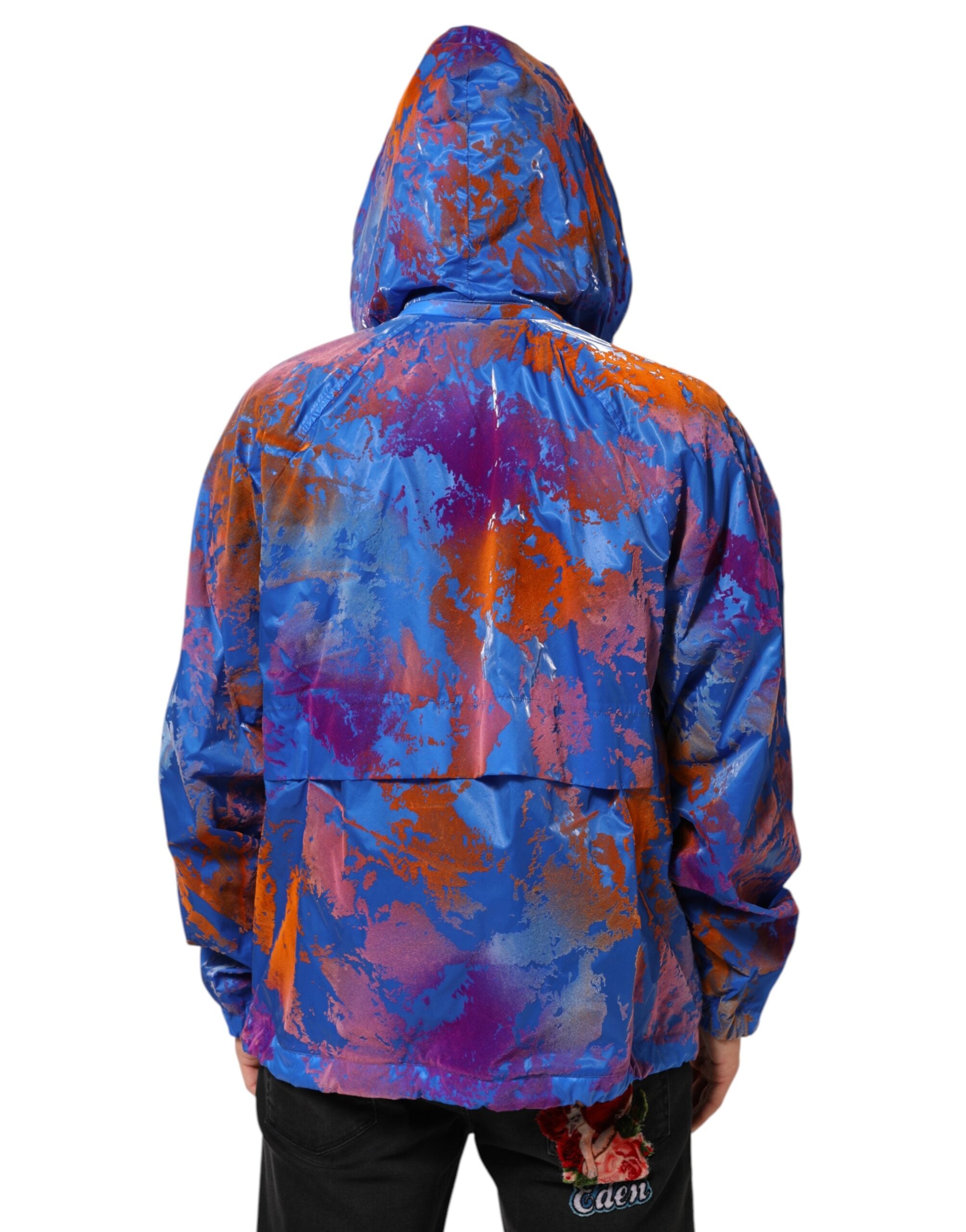 Dolce & Gabbana Blue Tie Dye Logo Hooded Sweatshirt Men's Jacket