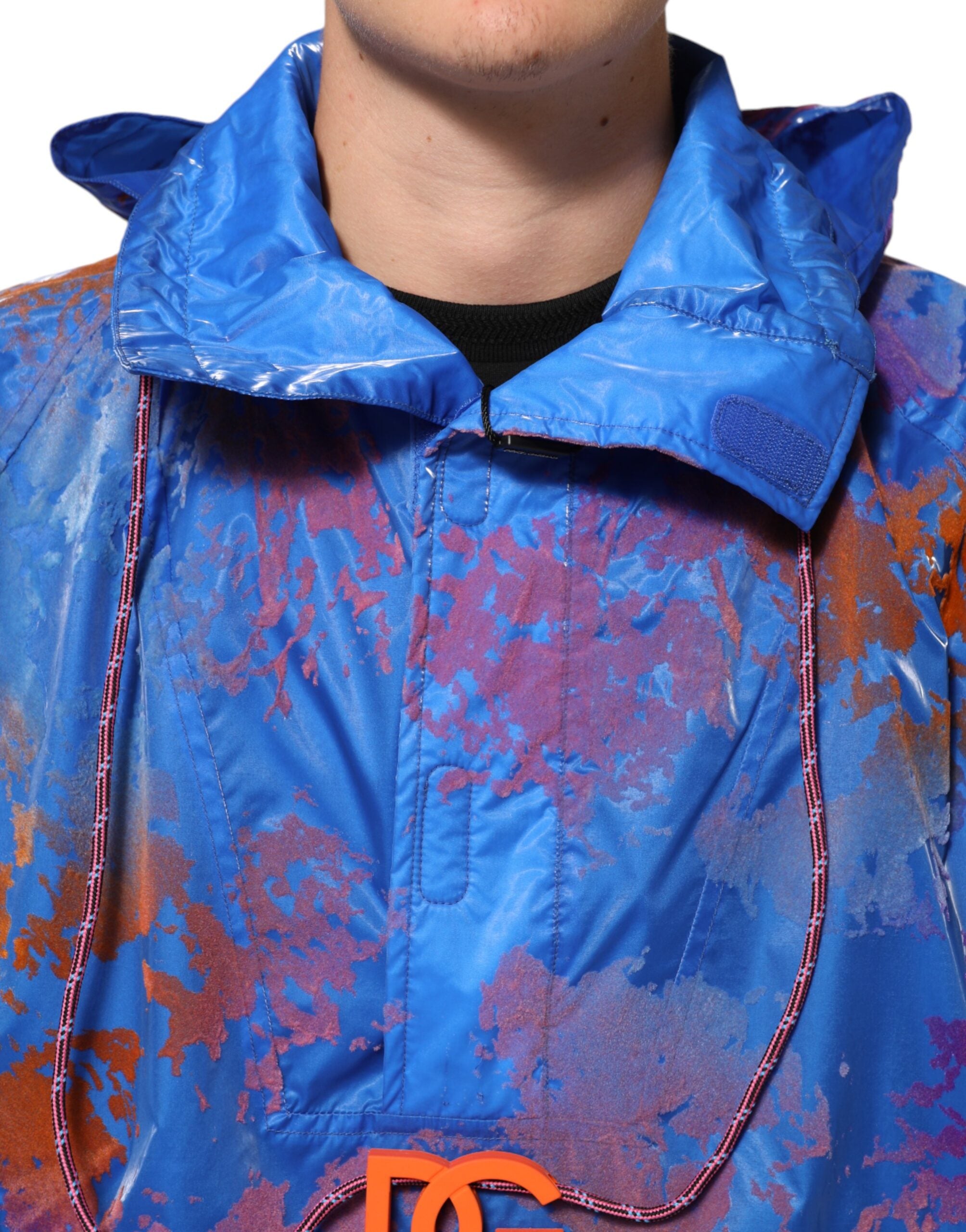 Dolce & Gabbana Blue Tie Dye Logo Hooded Sweatshirt Men's Jacket
