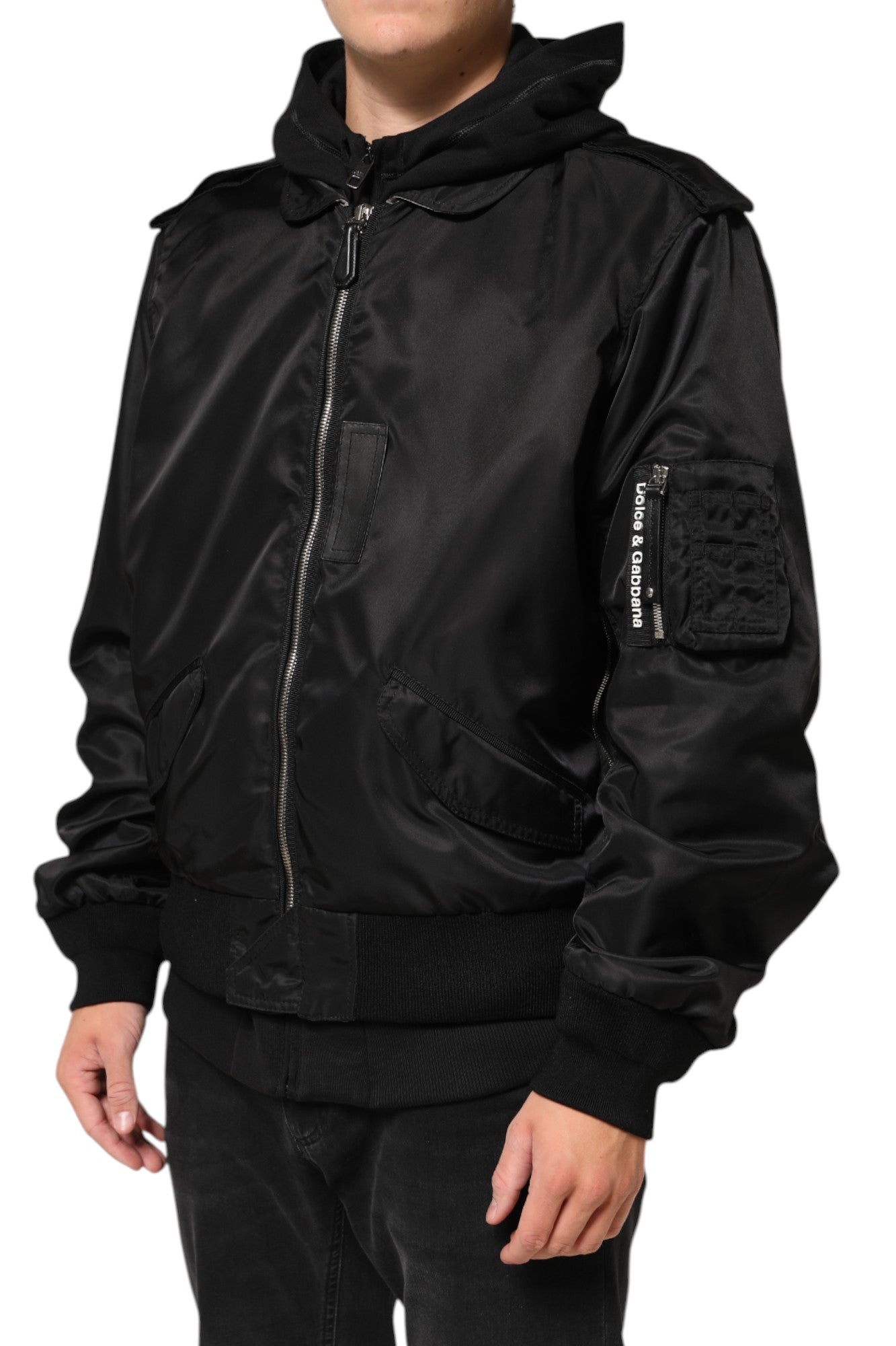 Dolce & Gabbana Black Cotton Hooded Full Zip Bomber Men's Jacket