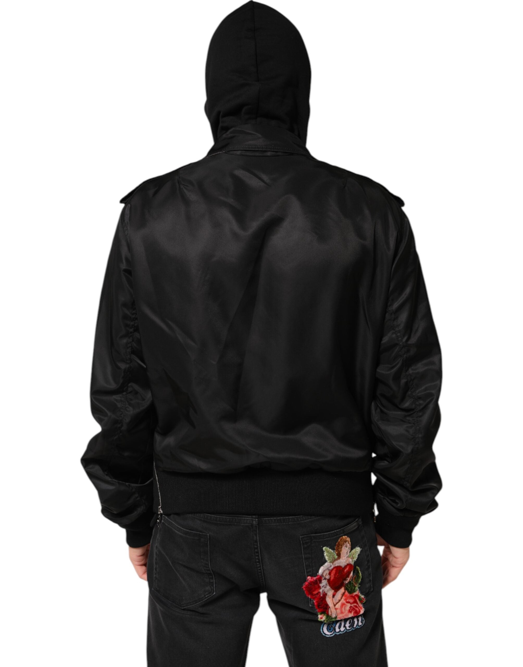 Dolce & Gabbana Black Cotton Hooded Full Zip Bomber Men's Jacket