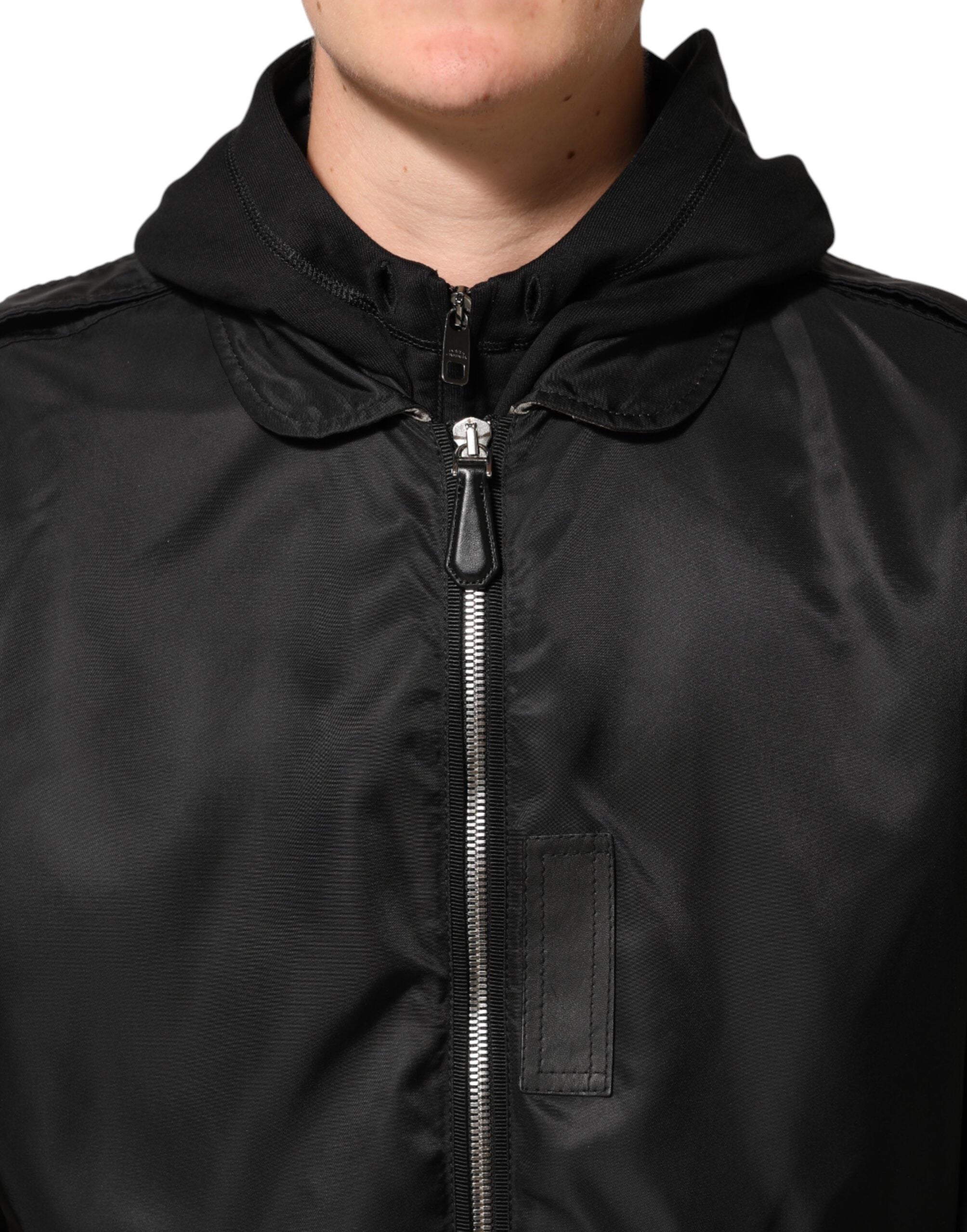 Dolce & Gabbana Black Cotton Hooded Full Zip Bomber Men's Jacket