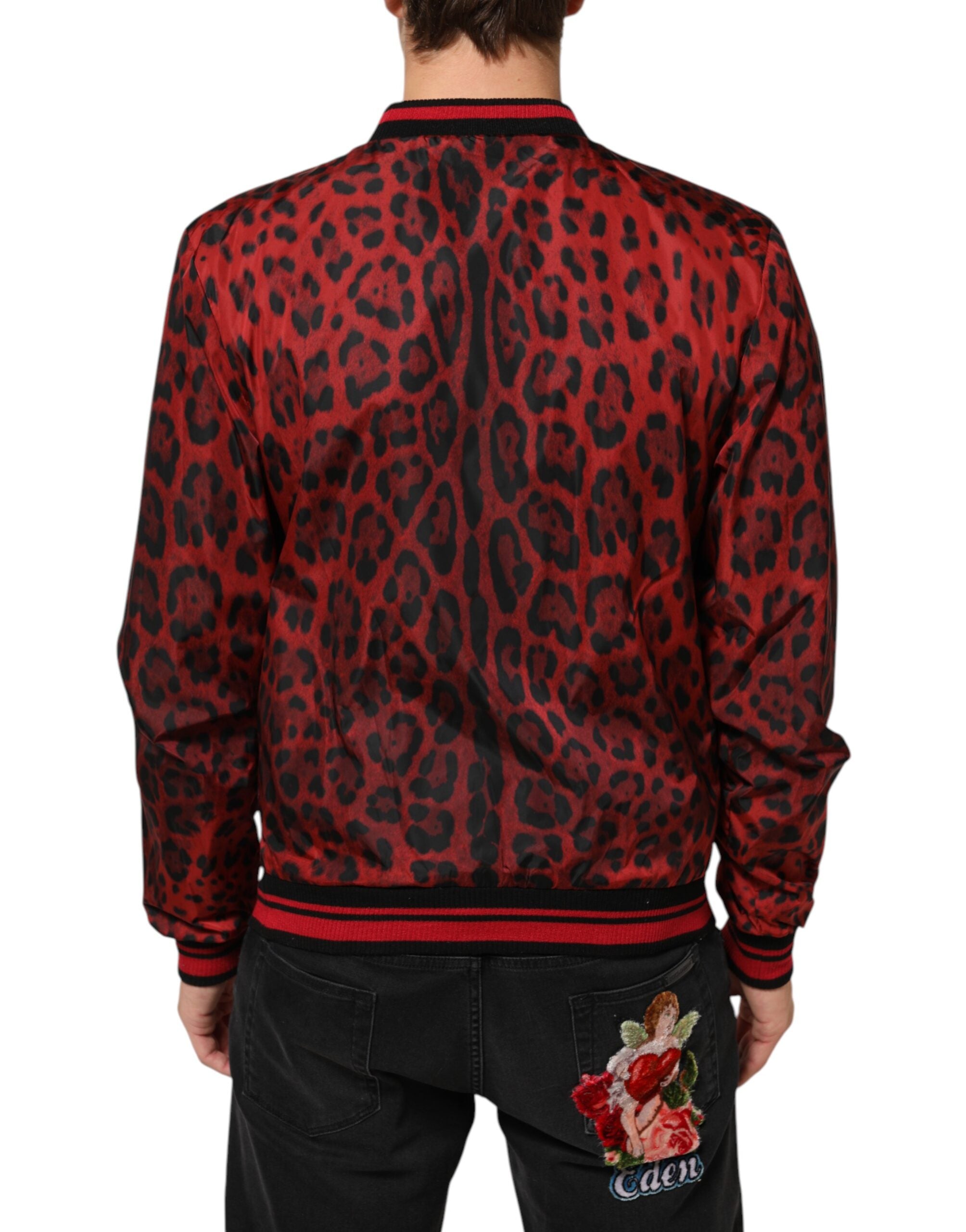 Dolce & Gabbana Red Leopard Print Full Zip Bomber Men Men's Jacket