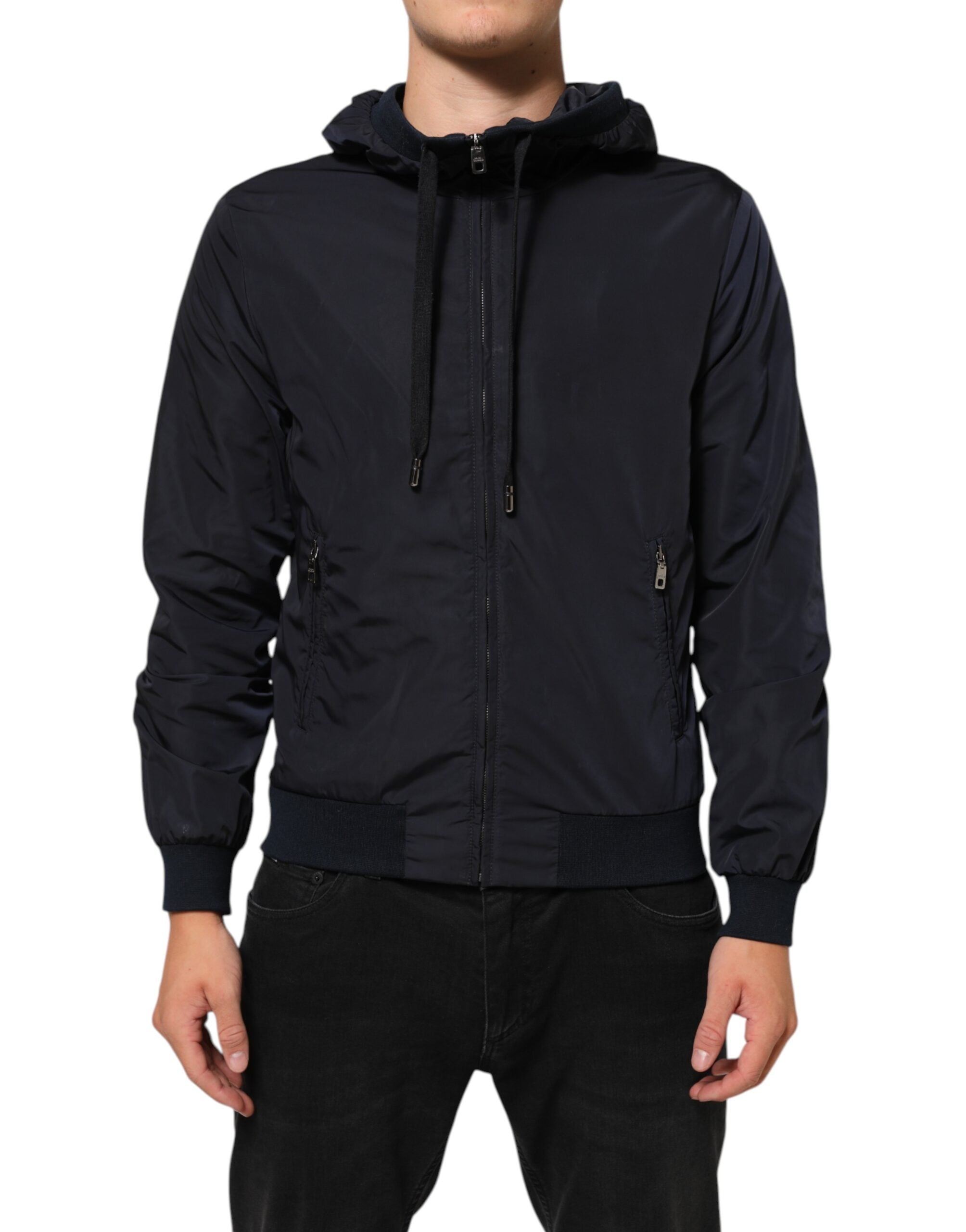Dolce & Gabbana Blue Logo Tape Hooded Full Zip Bomber Men's Jacket (Pre-Owned)