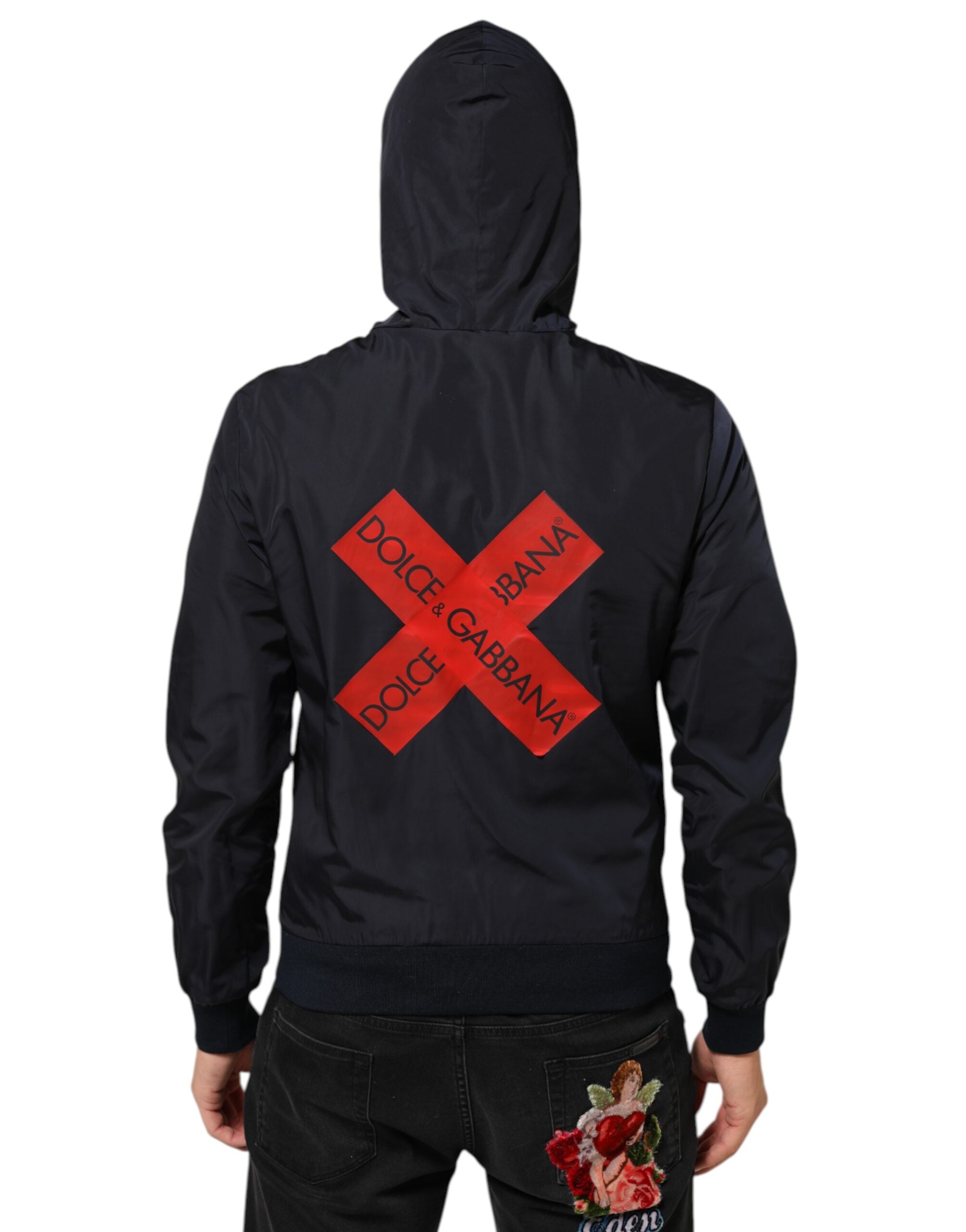 Dolce & Gabbana Blue Logo Tape Hooded Full Zip Bomber Men's Jacket (Pre-Owned)