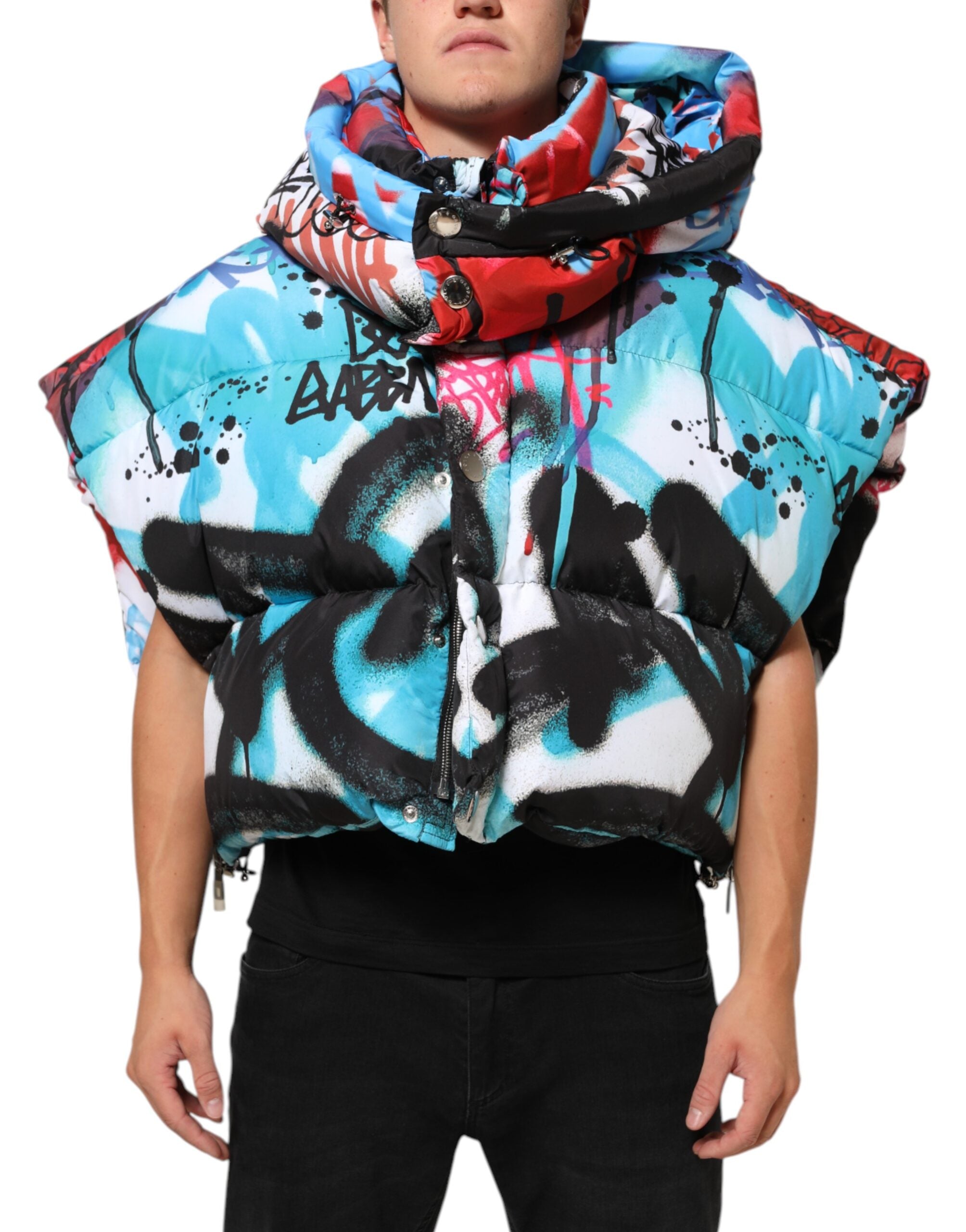 Dolce & Gabbana Multicolor Graffiti Hooded Sportswear Vest Men's Jacket (Pre-Owned)
