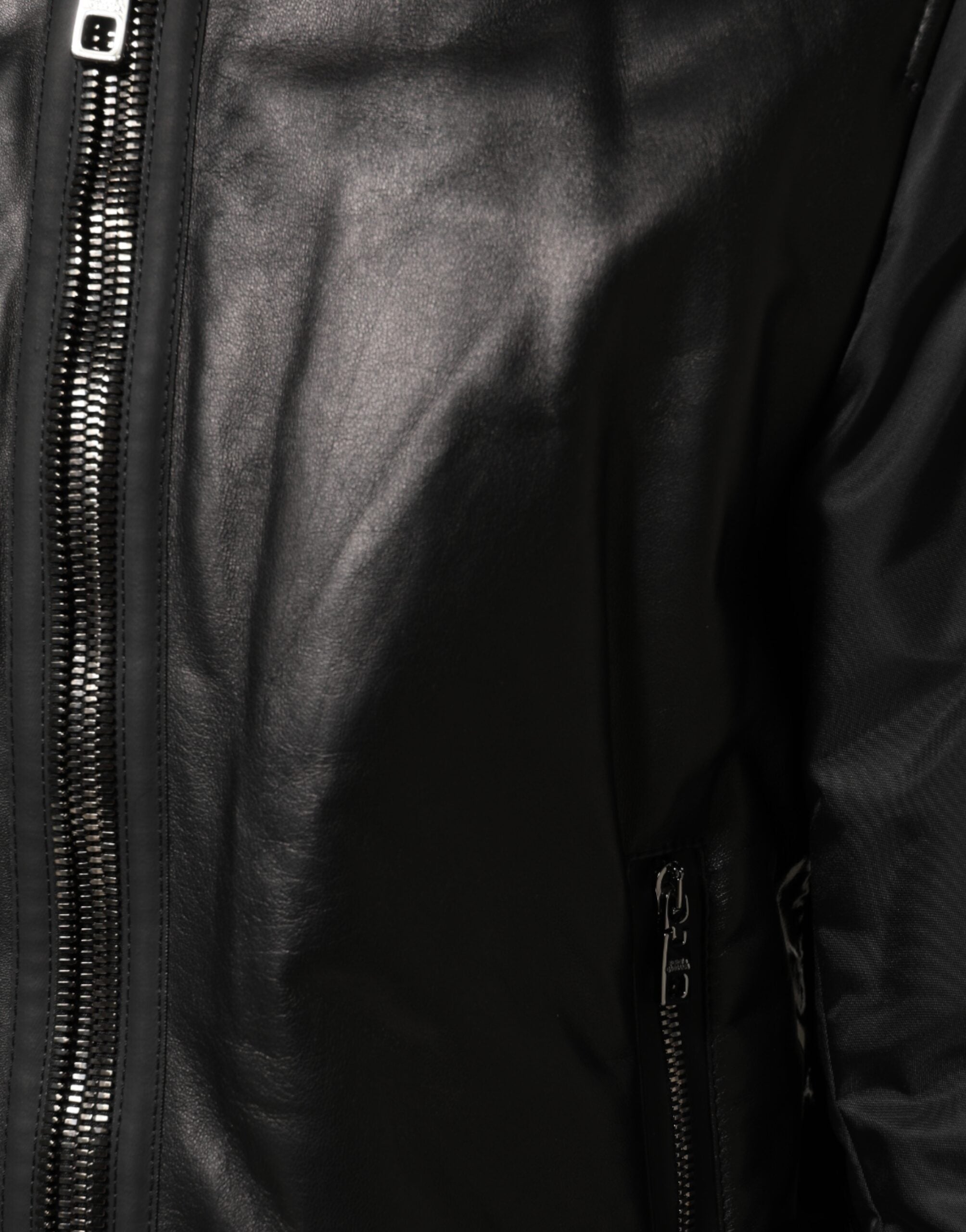 Dolce & Gabbana Black Leather Nylon FullZip Blouson Men's Jacket (Pre-Owned)