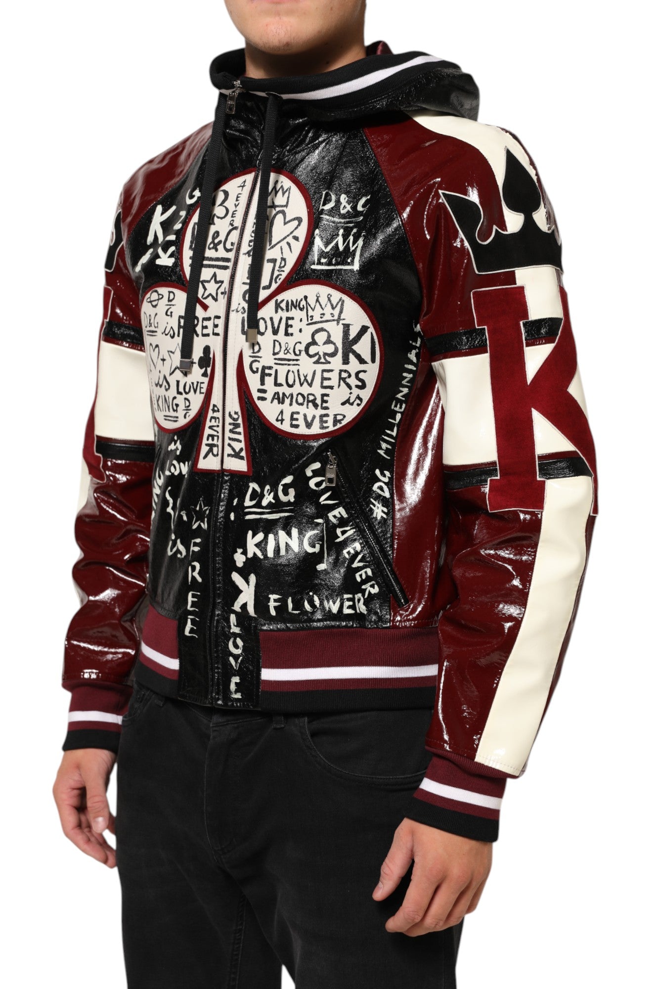 Dolce & Gabbana Multicolor Hooded Leather DG King Men Biker Men's Jacket