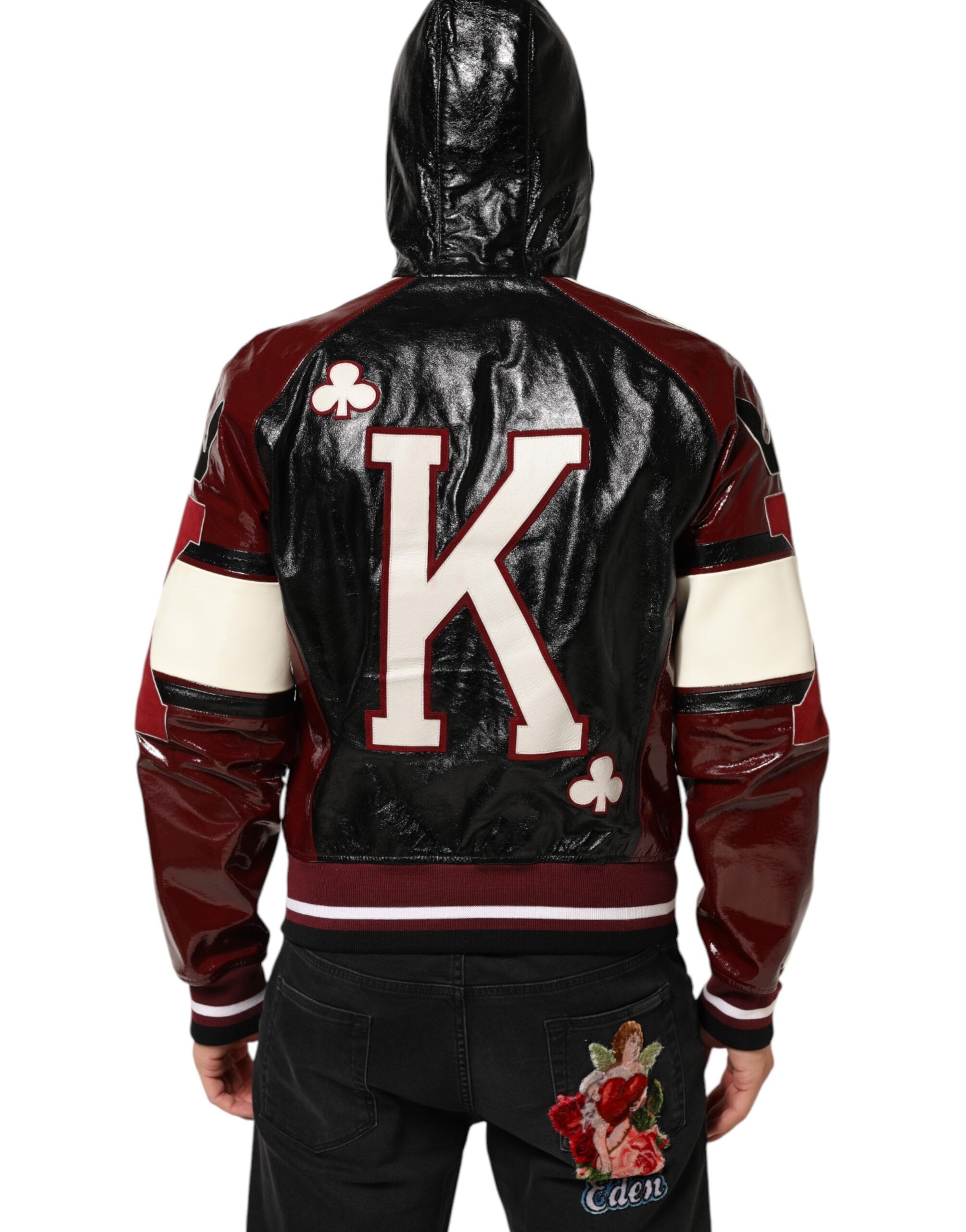 Dolce & Gabbana Multicolor Hooded Leather DG King Men Biker Men's Jacket