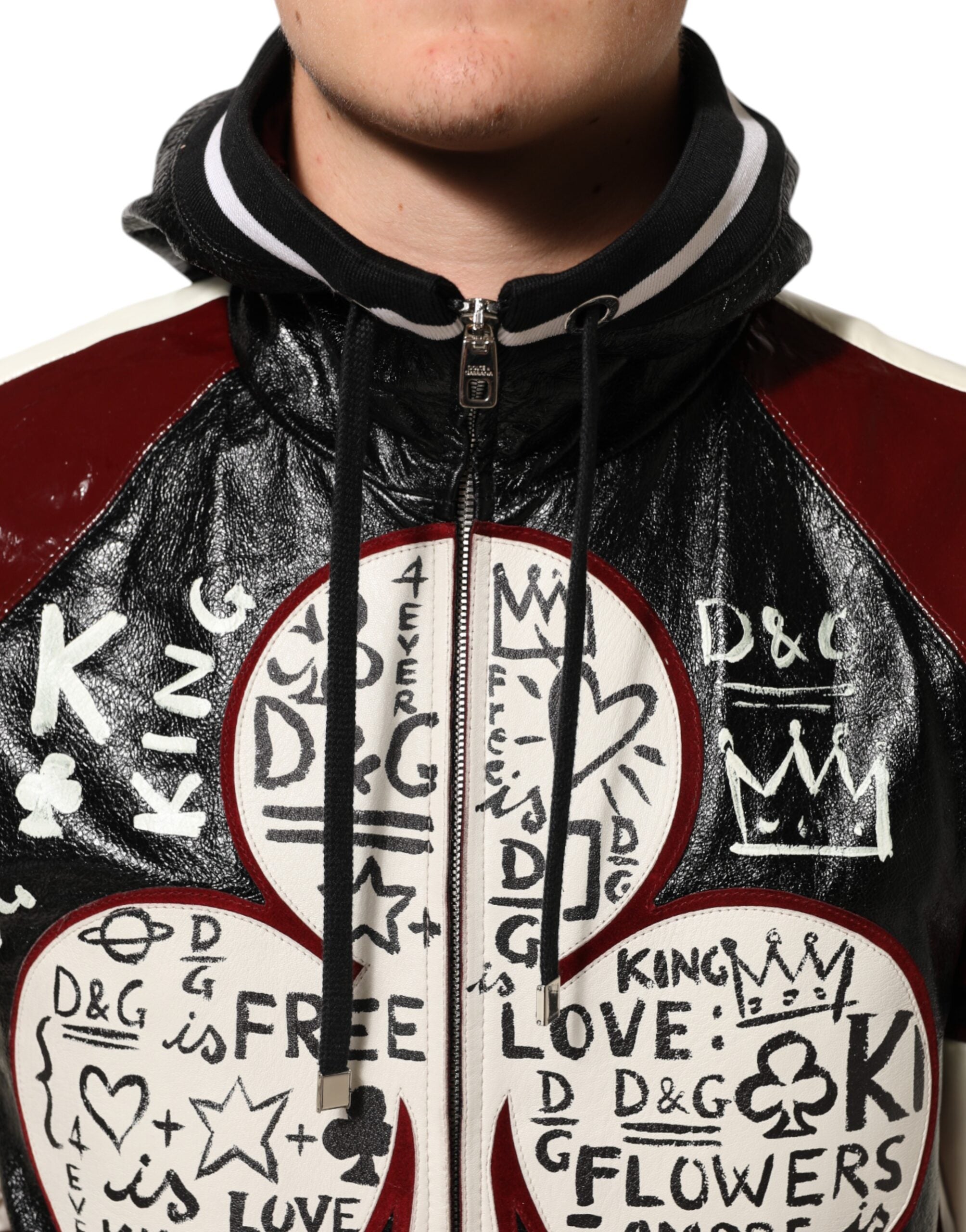 Dolce & Gabbana Multicolor Hooded Leather DG King Men Biker Men's Jacket