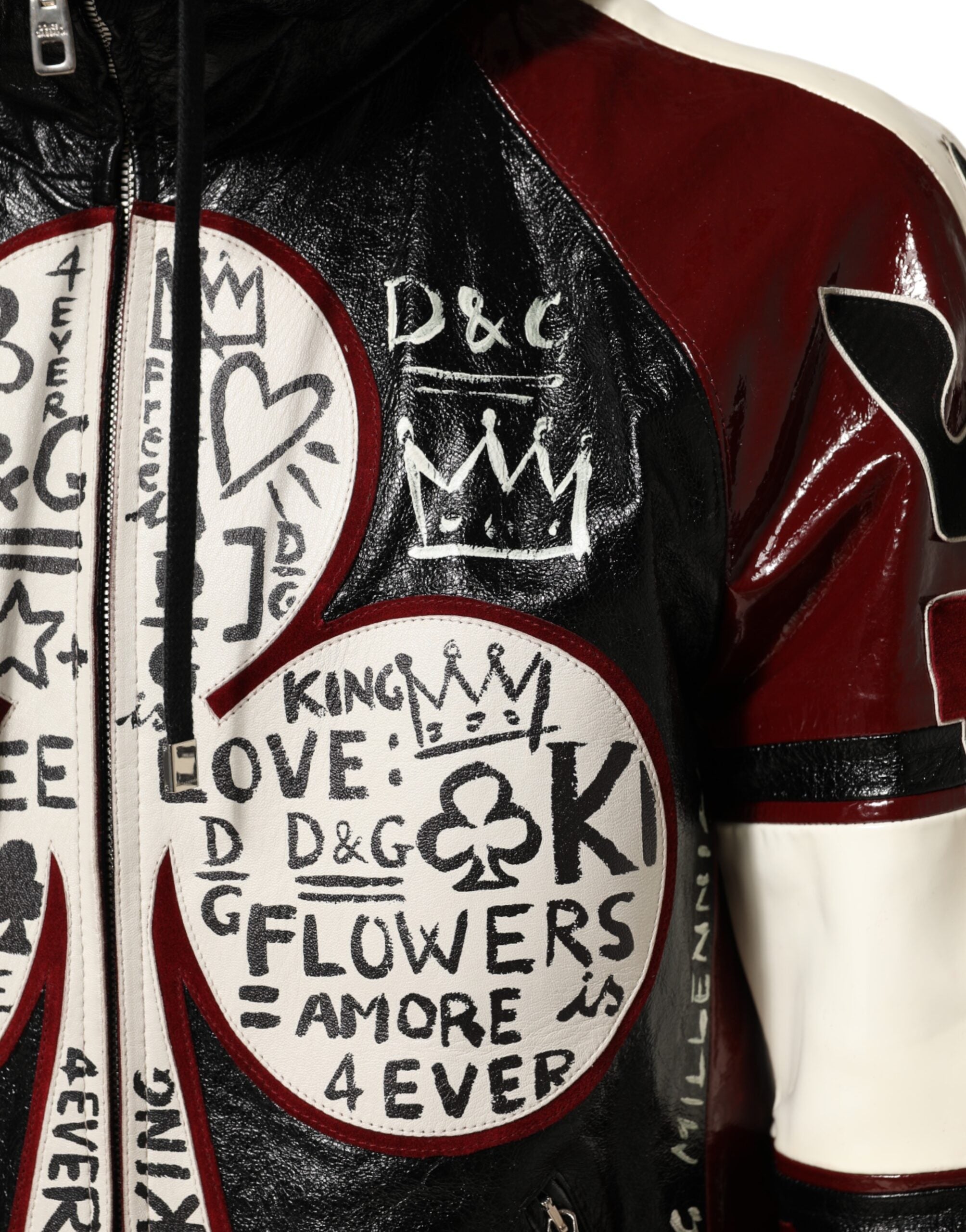 Dolce & Gabbana Multicolor Hooded Leather DG King Men Biker Men's Jacket