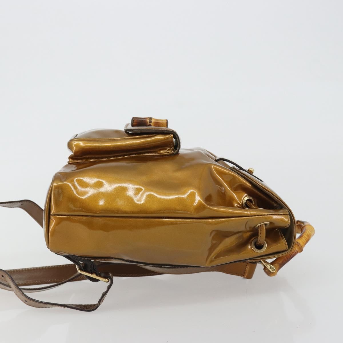 Gucci Vintage Bamboo Patent Gold Patent_Leather Backpack Bag (Pre-Owned)