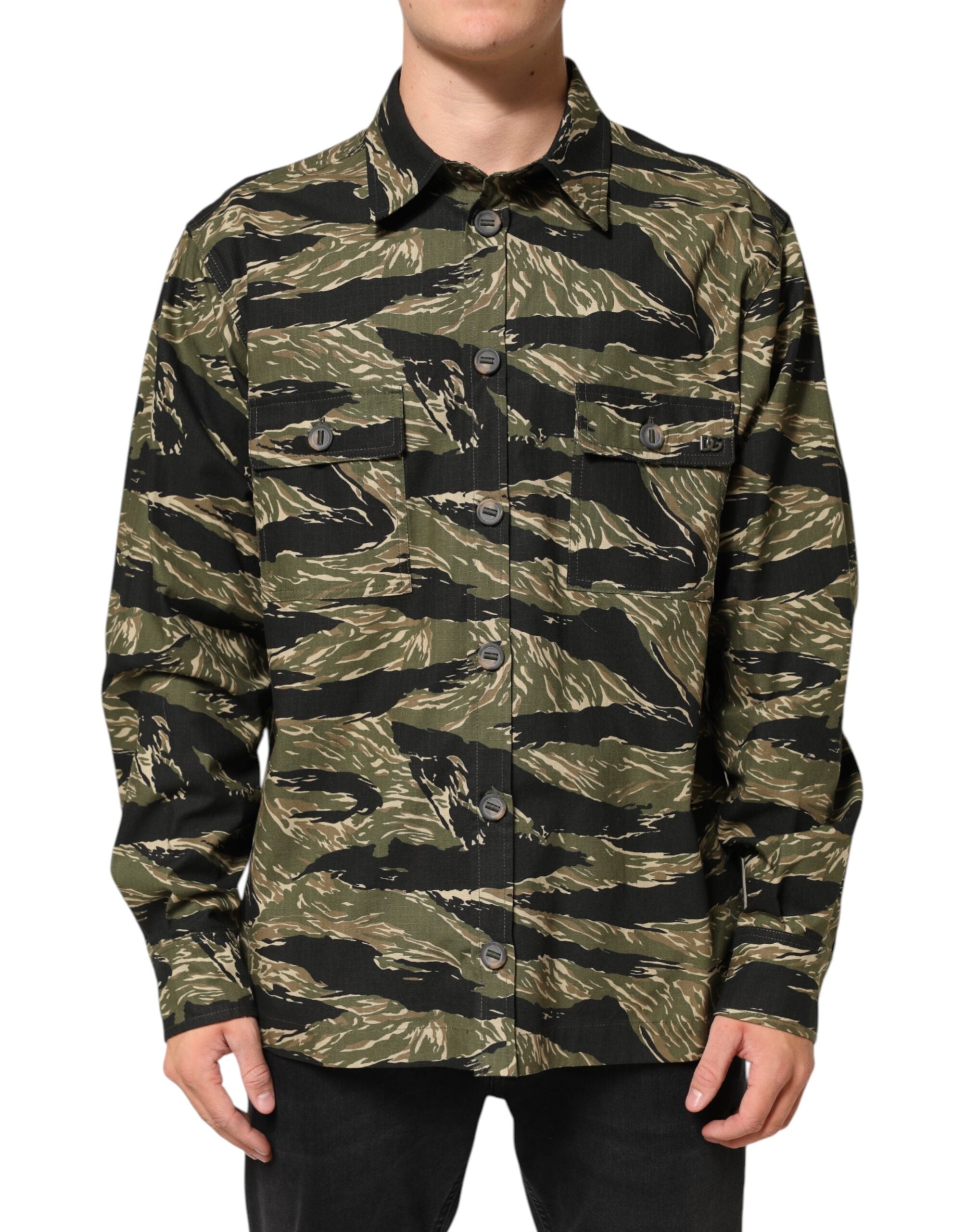 Dolce & Gabbana Multicolor Camouflage Cotton Casual Men's Shirt