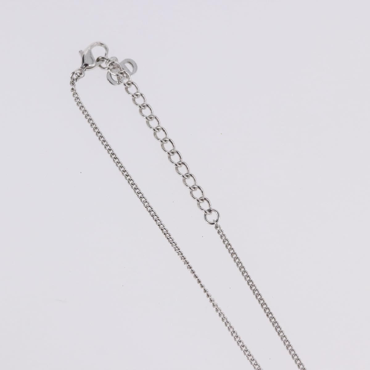 Christian Dior Vintage Dior Logo Metal And Crystal Silver Metal Necklace Jewelry (Pre-Owned)