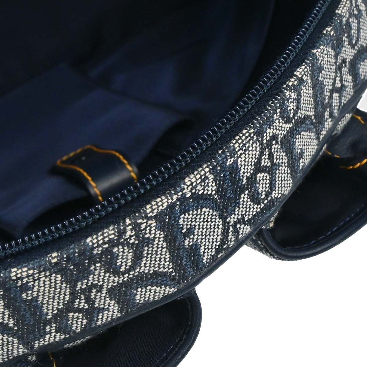 Christian Dior Vintage Saddle Bowler Diorissimo Canvas Navy Canvas Handbag (Pre-Owned)