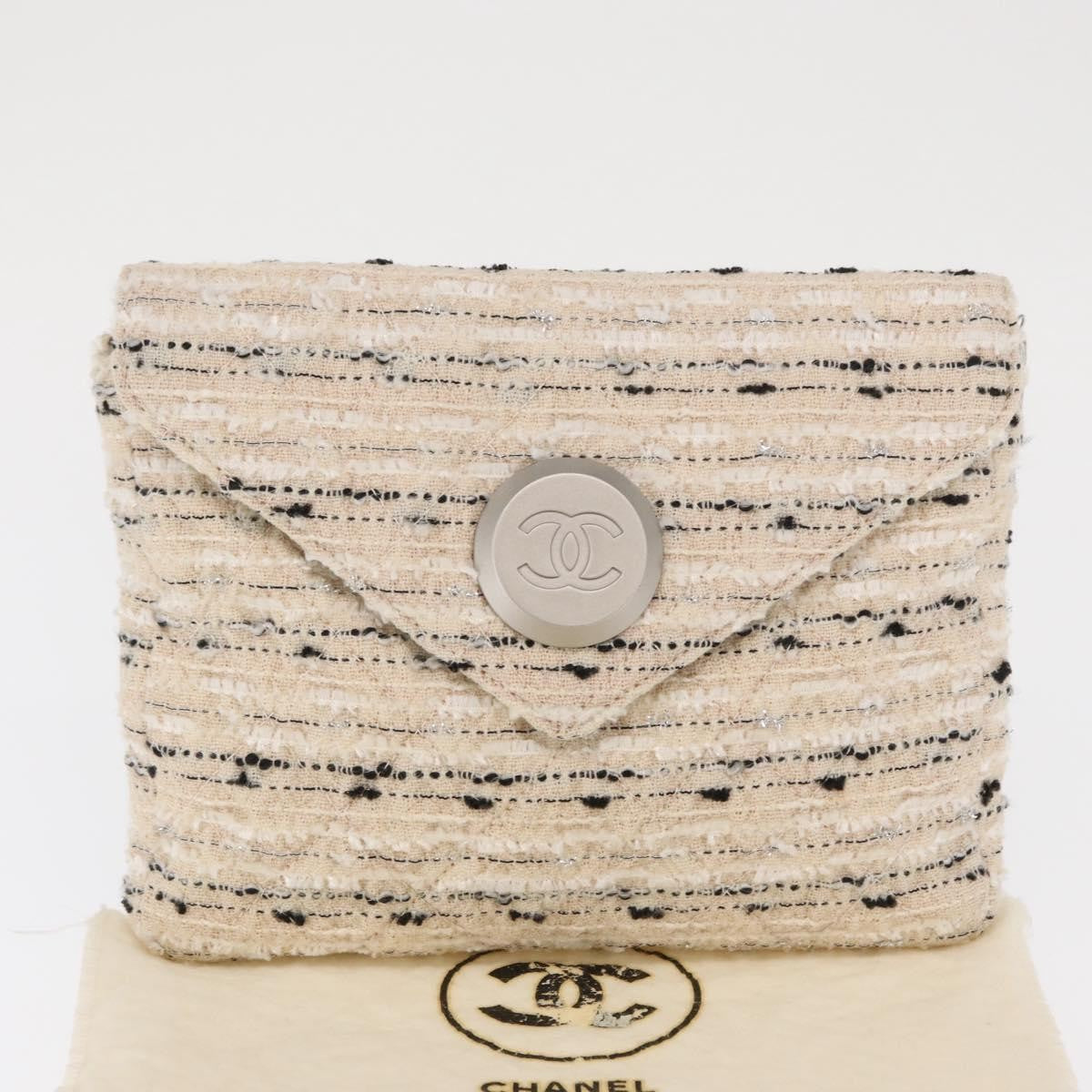Chanel Vintage Envelope Chain Clutch Tweed White Tweed Clutche & Pouche Bag (Pre-Owned)