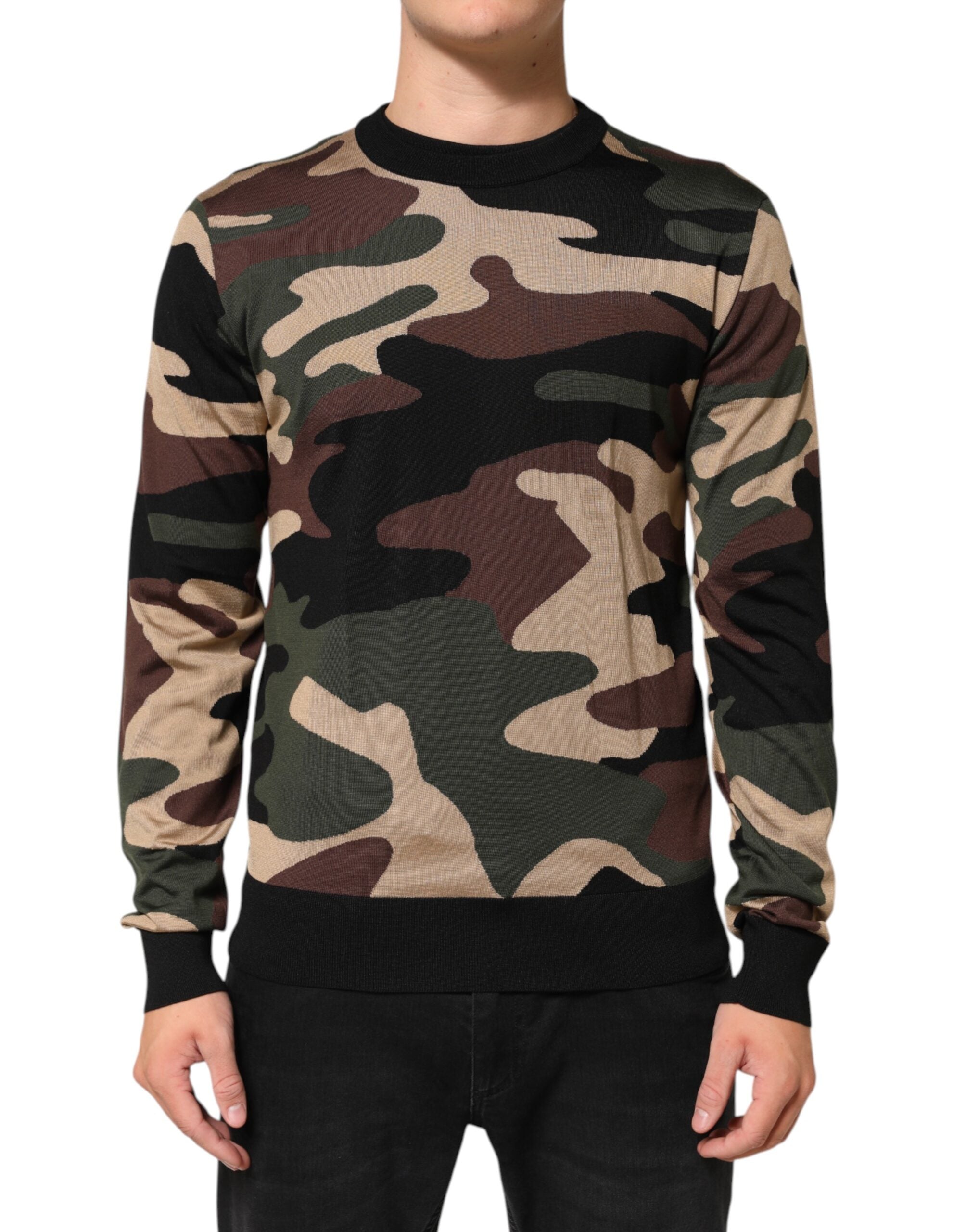 Dolce & Gabbana Multicolor Camouflage Crew Neck Men Pullover Men's Sweater