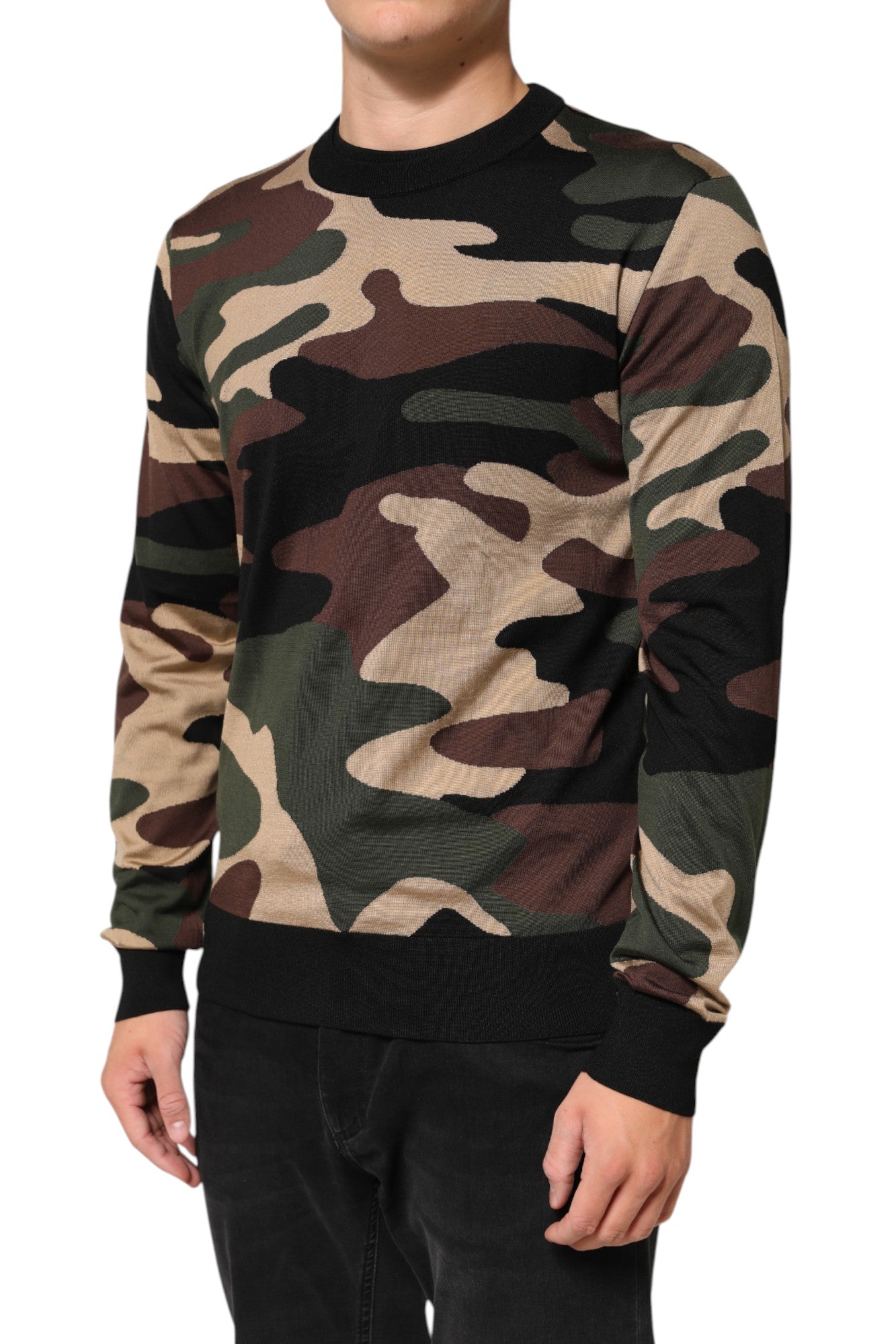 Dolce & Gabbana Multicolor Camouflage Crew Neck Men Pullover Men's Sweater