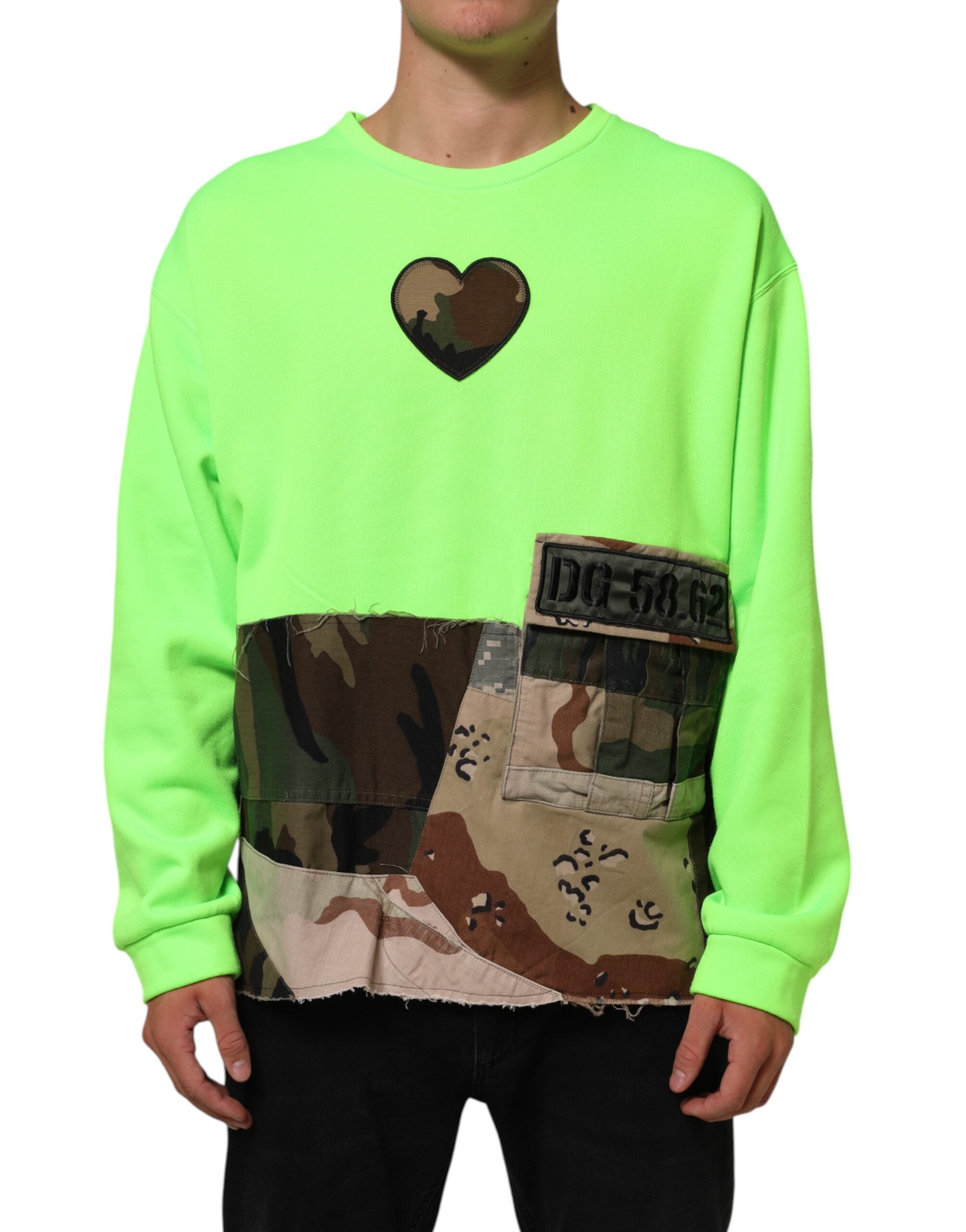 Dolce & Gabbana Green Patchwork Men Sweatshirt Men's Sweater (Pre-Owned)