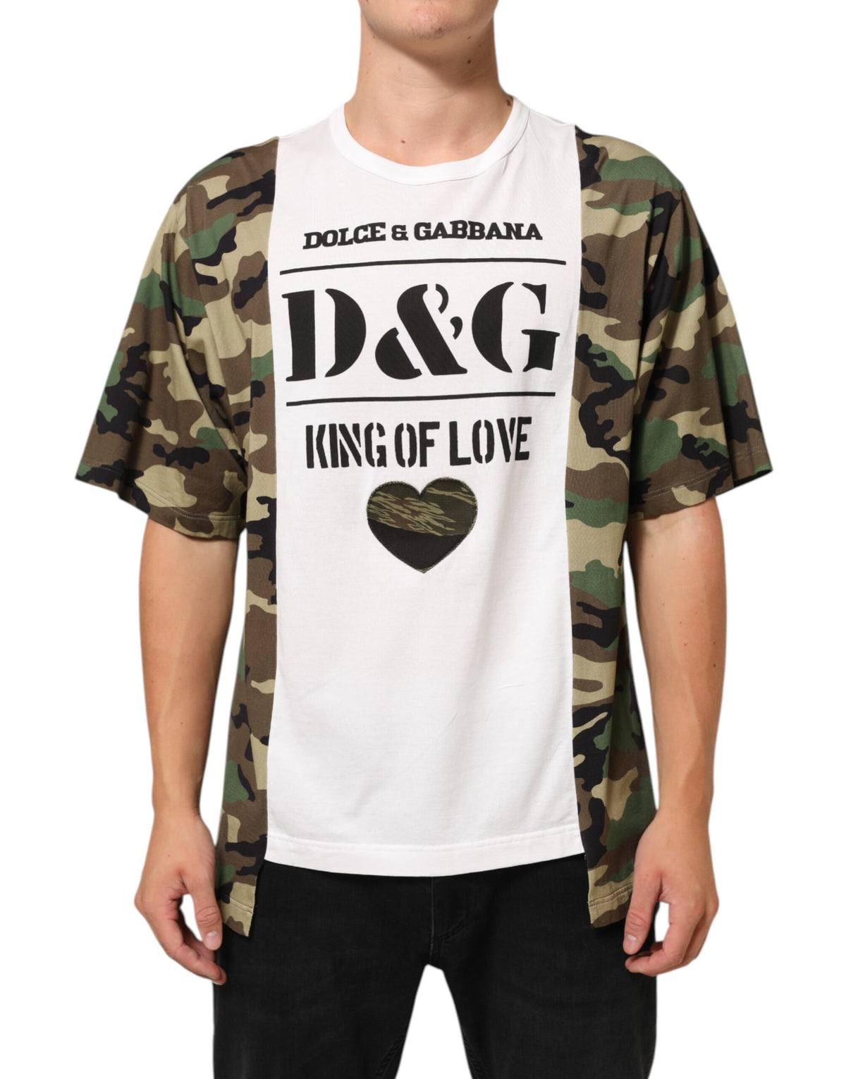 Dolce & Gabbana White Logo Camouflage Crew Neck Men Men's T-shirt