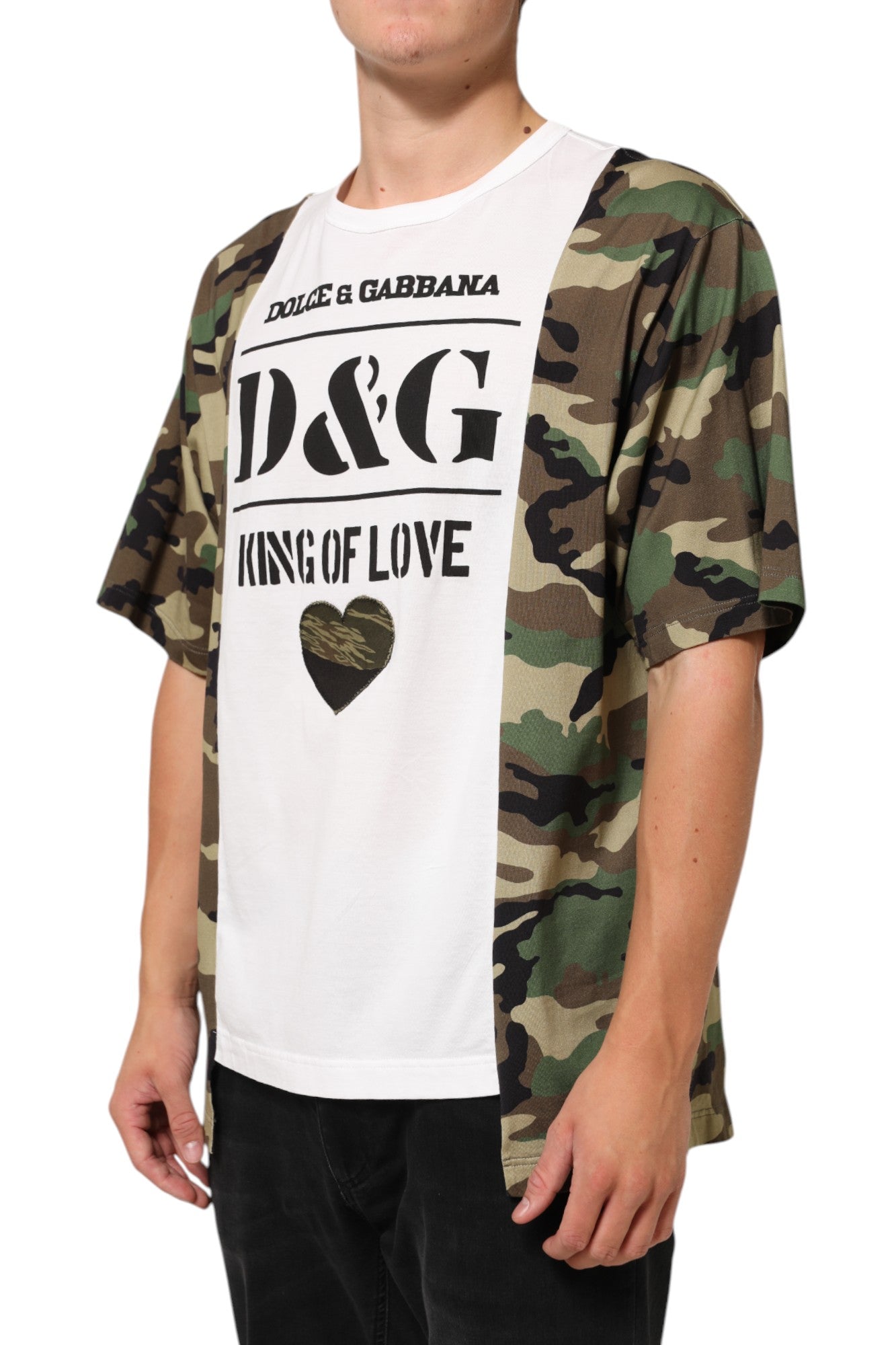 Dolce & Gabbana White Logo Camouflage Crew Neck Men Men's T-shirt