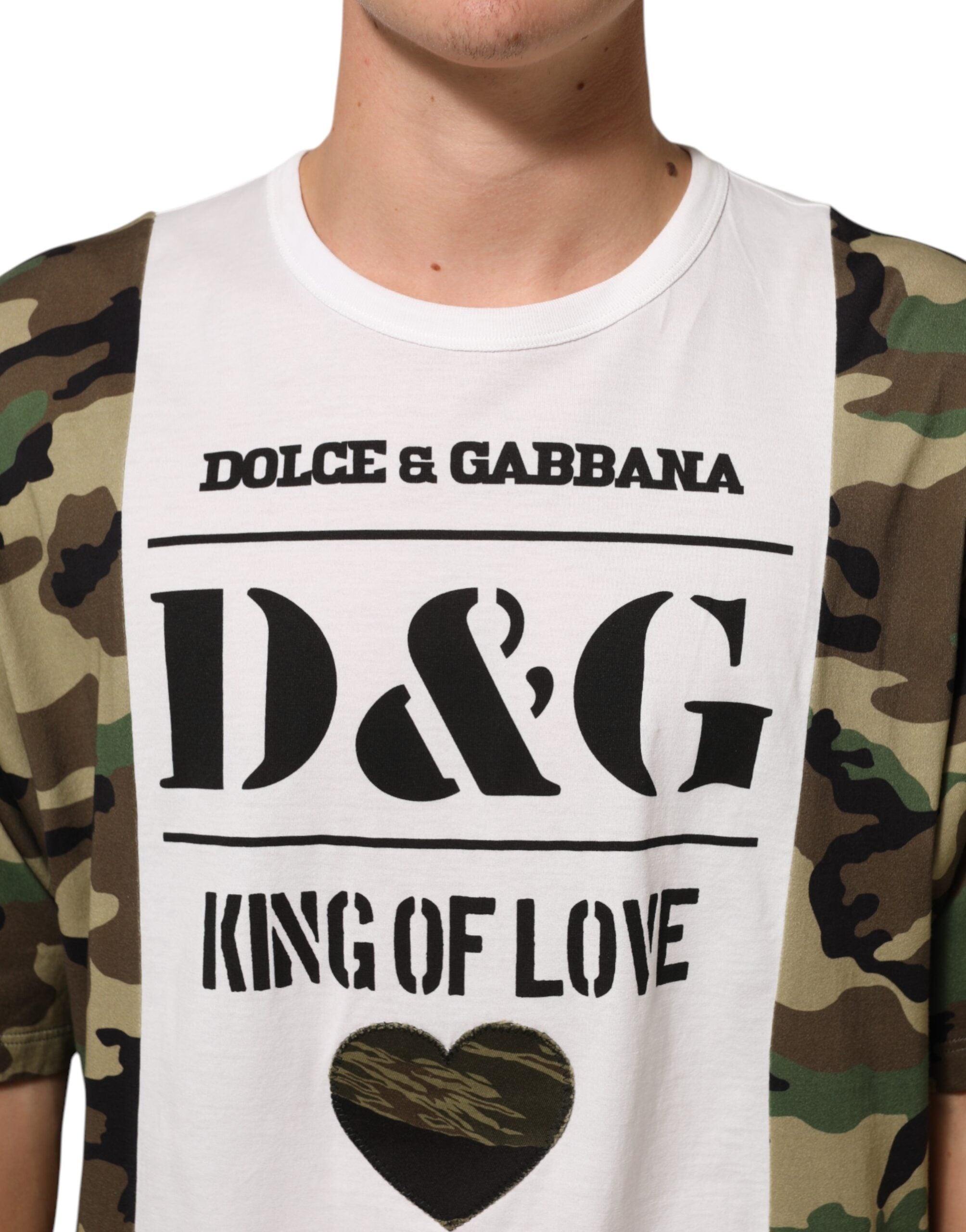 Dolce & Gabbana White Logo Camouflage Crew Neck Men Men's T-shirt