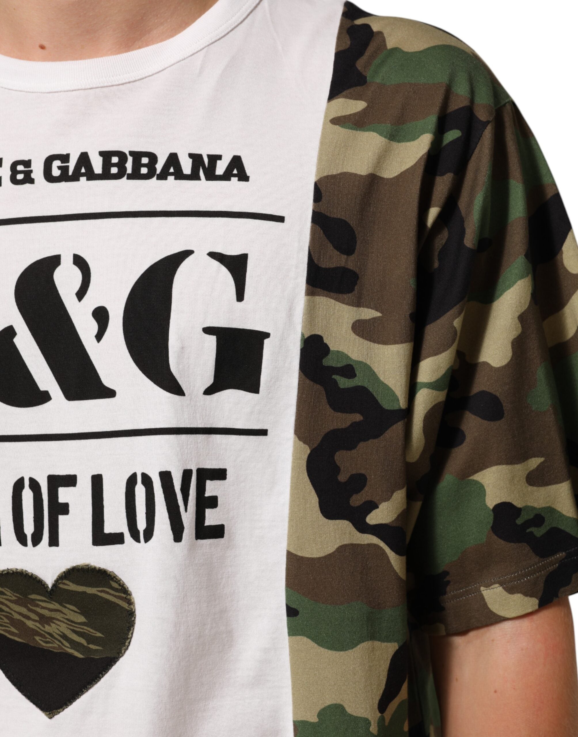 Dolce & Gabbana White Logo Camouflage Crew Neck Men Men's T-shirt