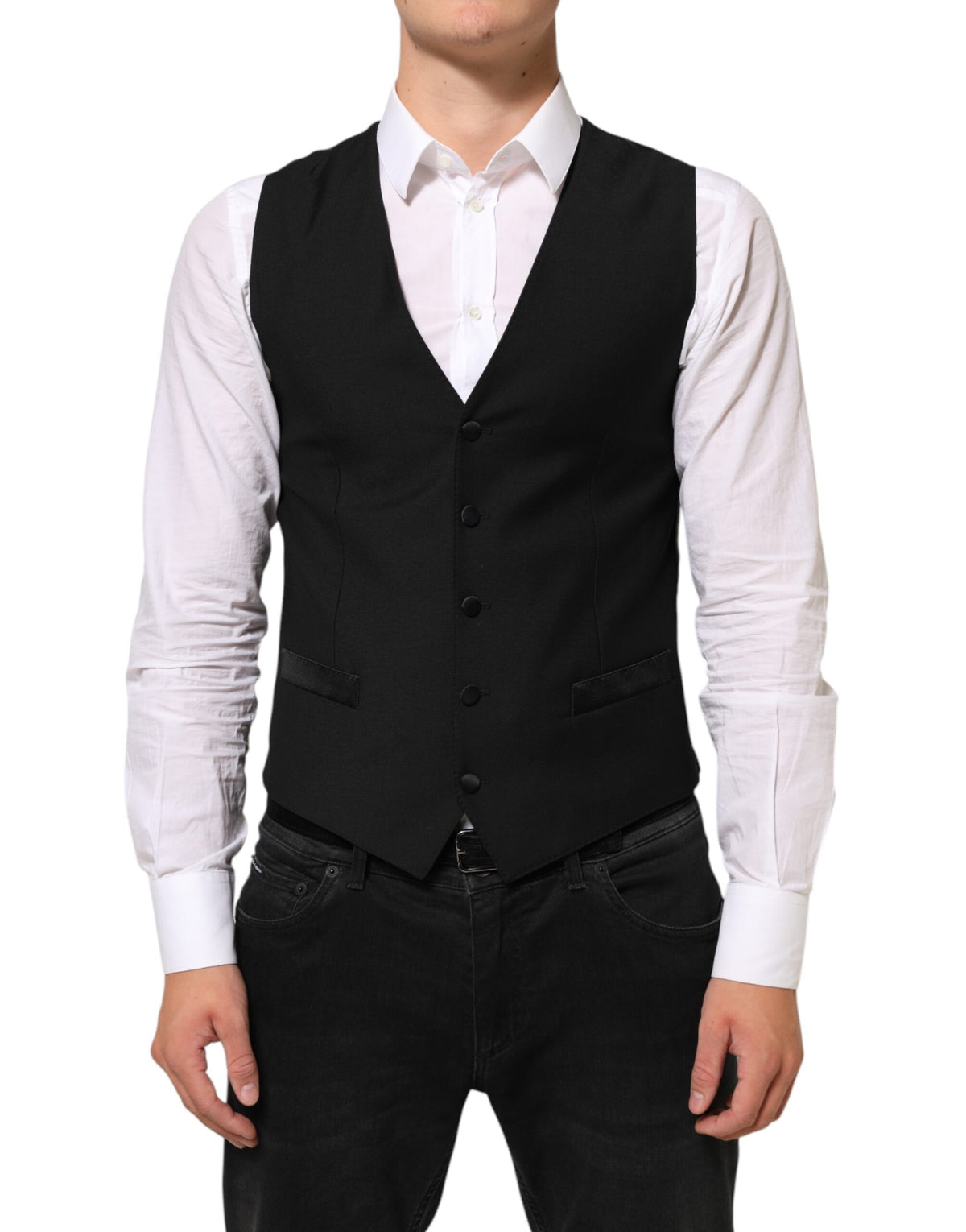Dolce & Gabbana Black Wool Dress Formal Men Waistcoat Men's Vest