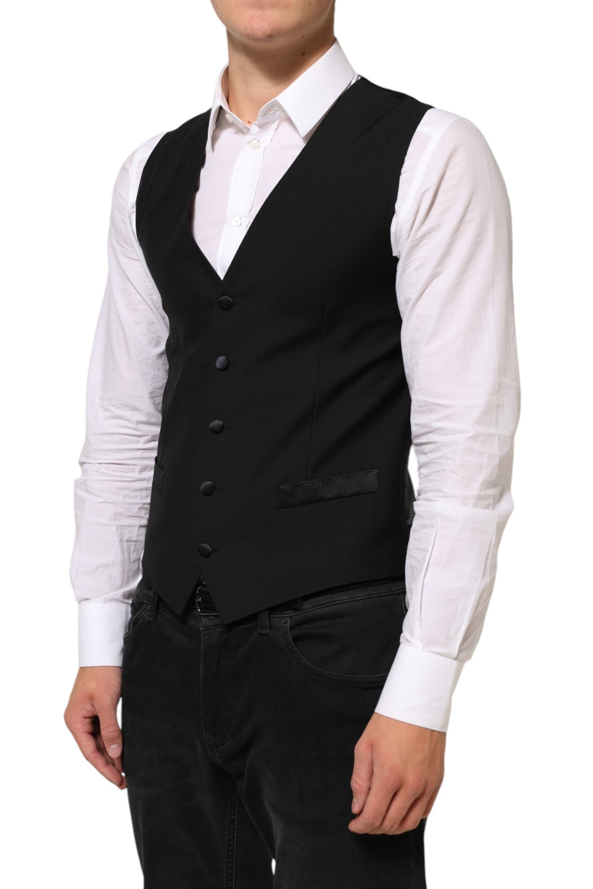 Dolce & Gabbana Black Wool Dress Formal Men Waistcoat Men's Vest