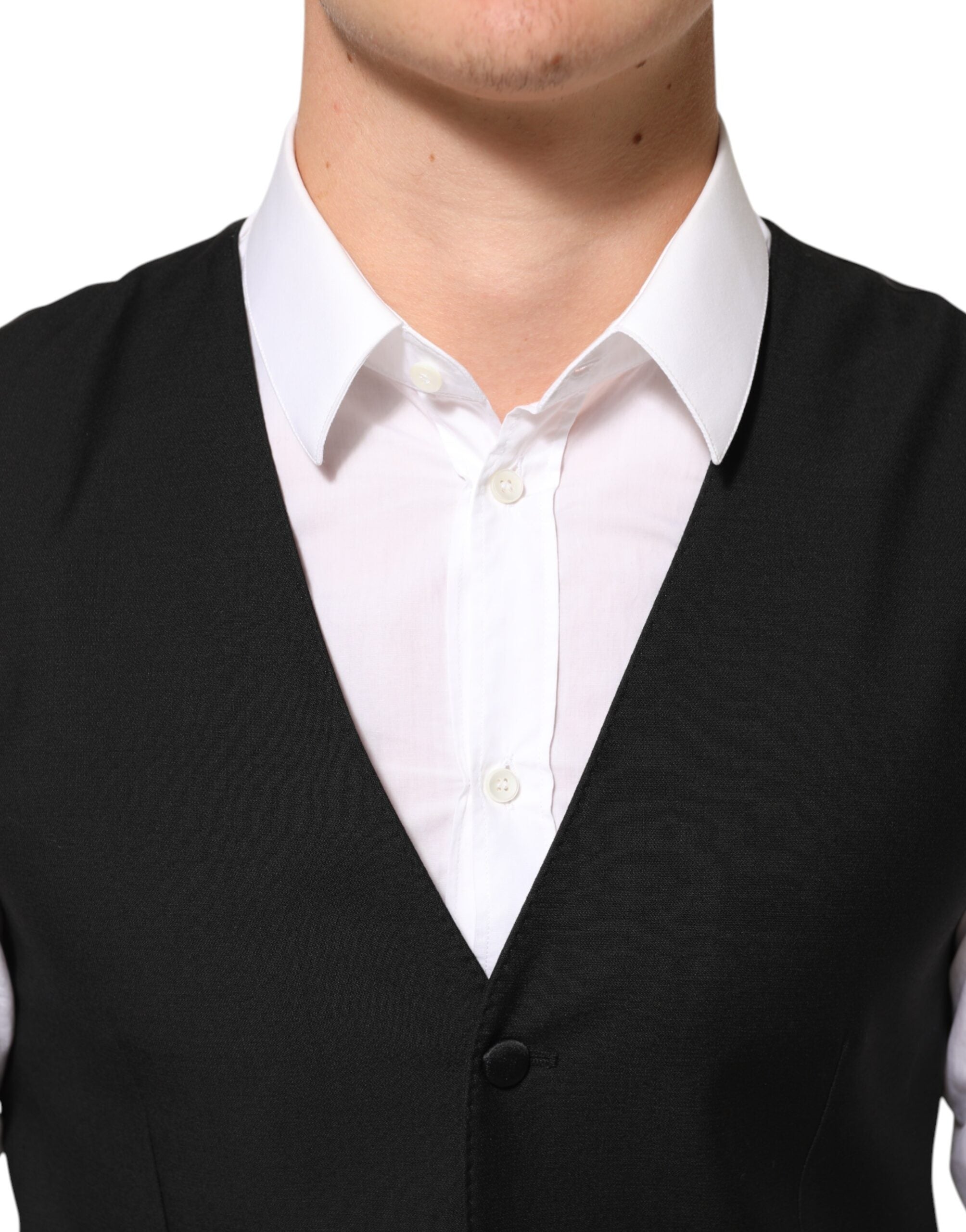 Dolce & Gabbana Black Wool Dress Formal Men Waistcoat Men's Vest