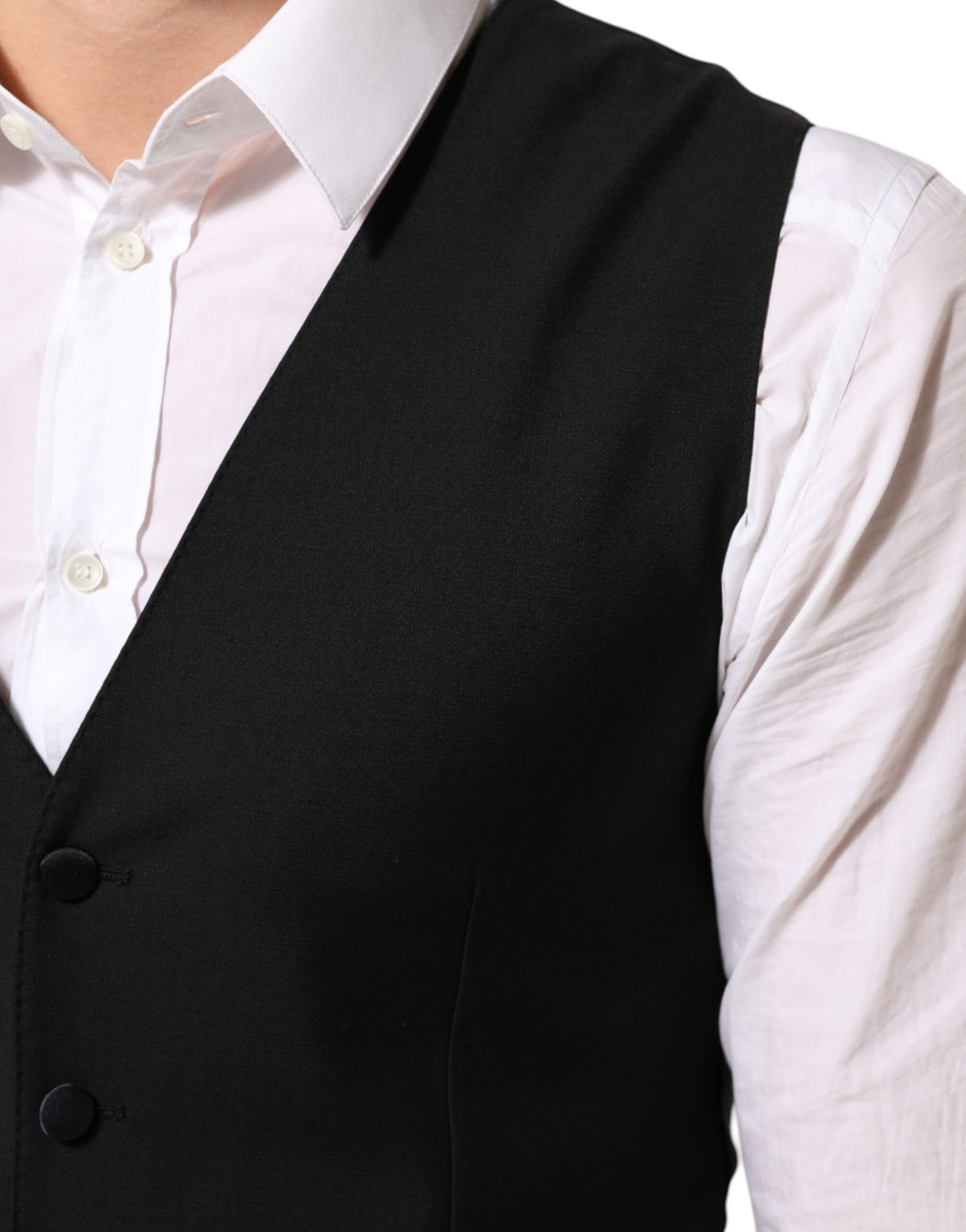 Dolce & Gabbana Black Wool Dress Formal Men Waistcoat Men's Vest