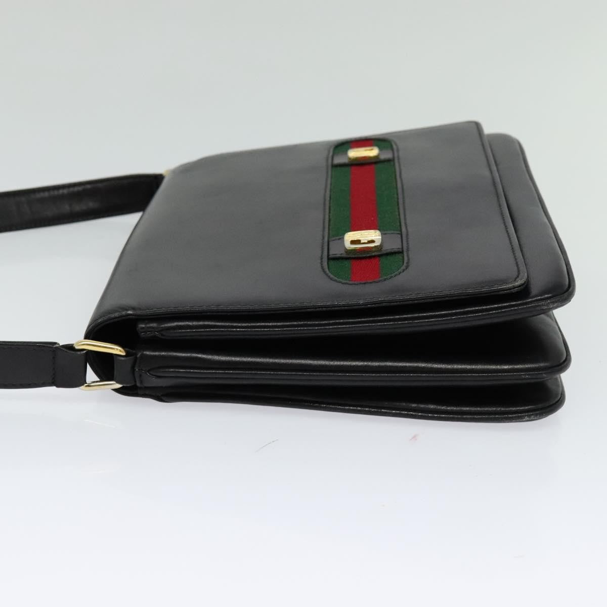 Gucci Sherry Line Shoulder Leather Black Leather Shoulder Bag Bag (Pre-Owned)