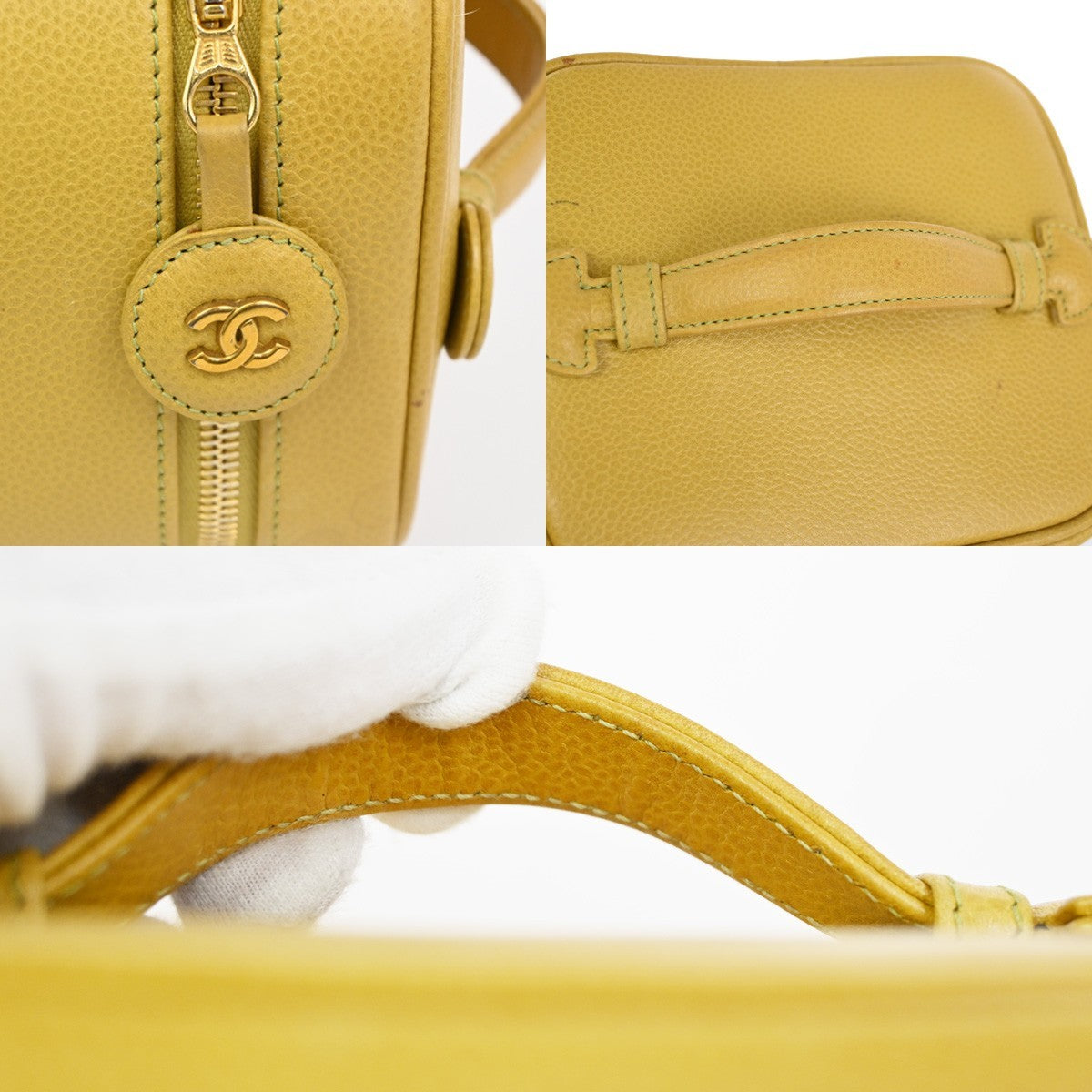 Chanel Vintage Timeless Cosmetic Case Caviar Yellow Leather Clutche & Pouche Bag (Pre-Owned)