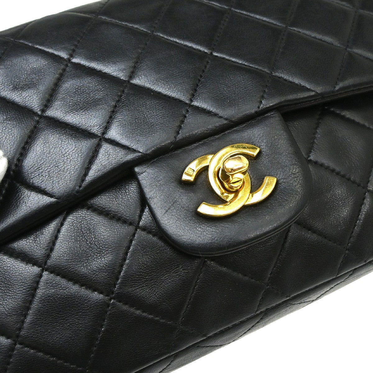Chanel Classic Double Flap Quilted Lambskin Black Leather Handbag (Pre-Owned)