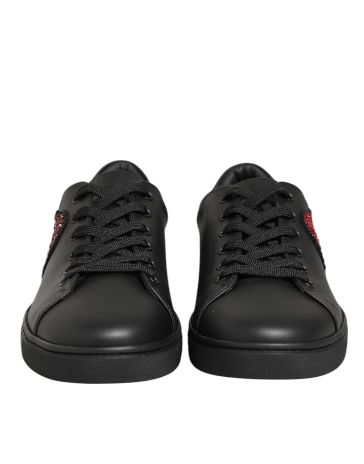 Dolce & Gabbana Black Leather Crystal Heart Sneakers Women's Shoes