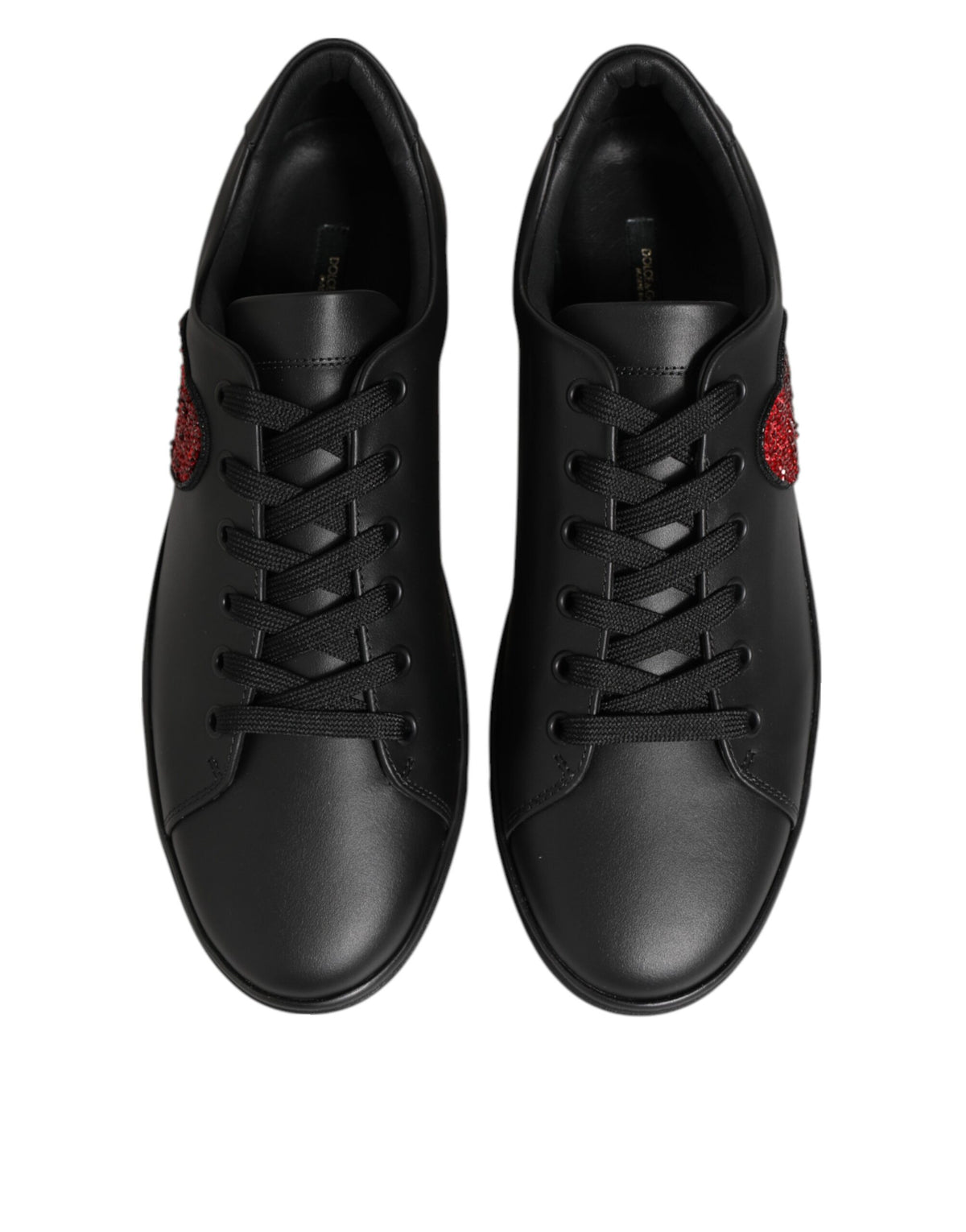 Dolce & Gabbana Black Leather Crystal Heart Sneakers Women's Shoes