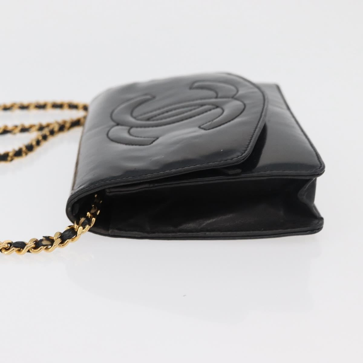 Chanel Vintage Cc Wallet On Chain Patent Black Patent_Leather Shoulder Bag Bag (Pre-Owned)