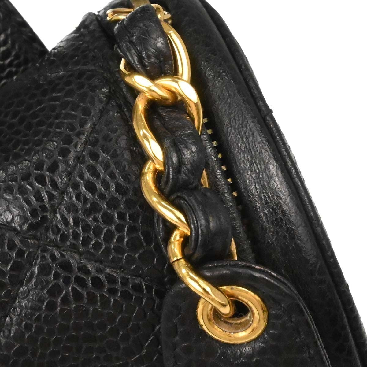 Chanel Vintage Zip Belt Quilted Caviar Black Leather Shoulder Bag Bag (Pre-Owned)
