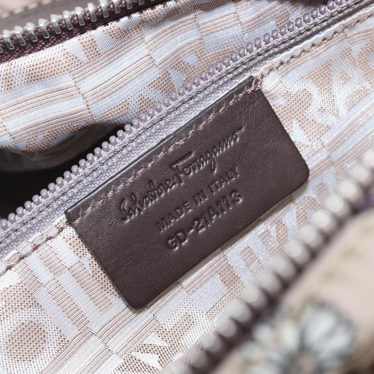 Salvatore Ferragamo Convertible Belted Boston Fiera Printed Nylon With Leather Beige Nylon Handbag (Pre-Owned)