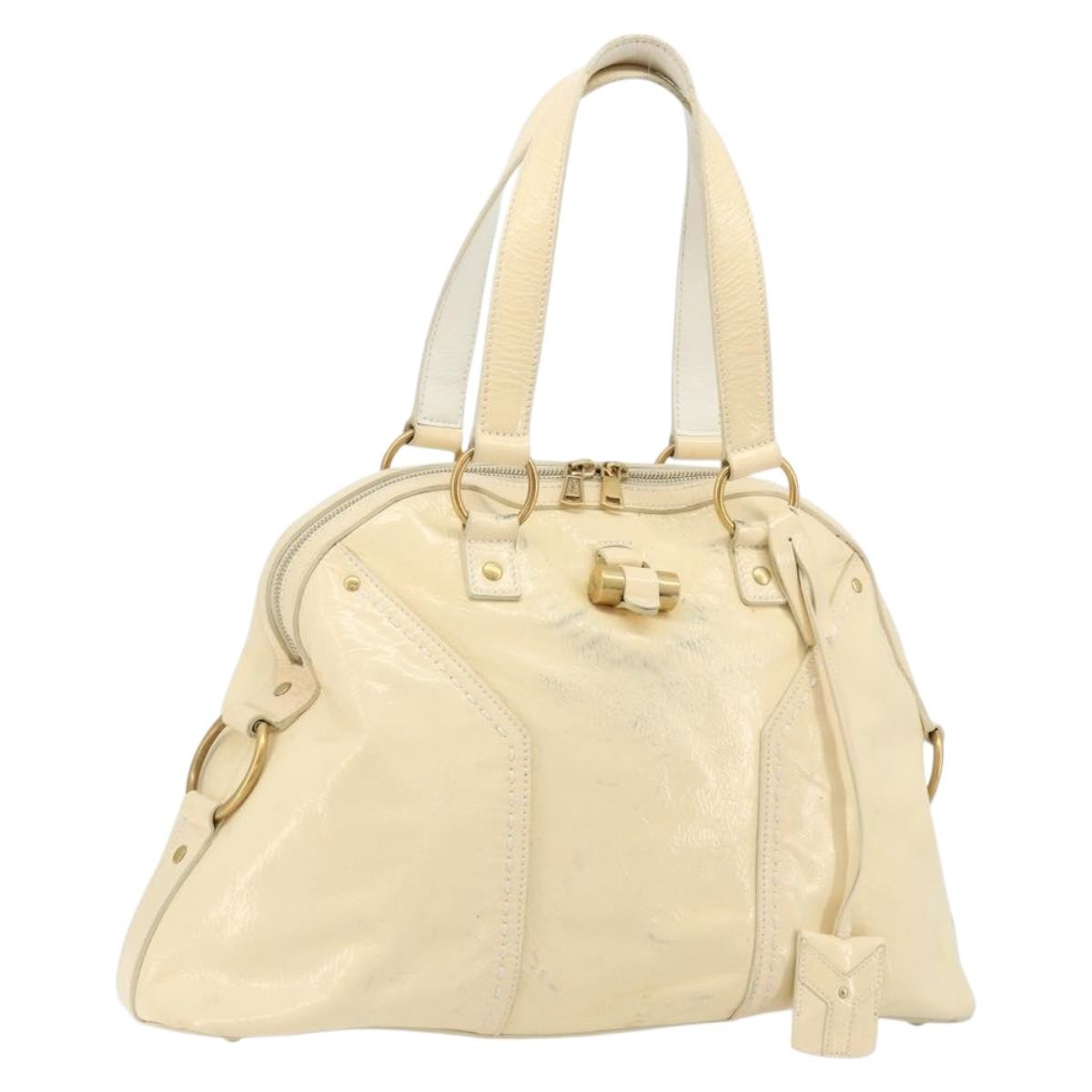 Saint Laurent Muse Shoulder Leather White Patent_Leather Handbag (Pre-Owned)