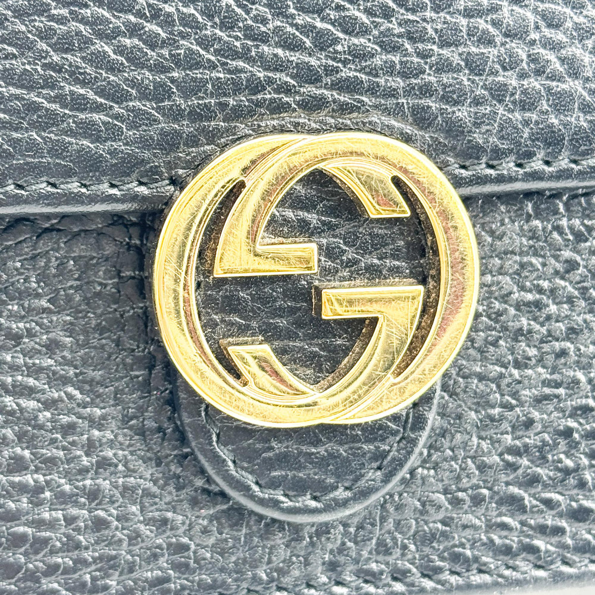 Gucci Interlocking Wallet On Chain Leather Black Leather Shoulder Bag Bag (Pre-Owned)