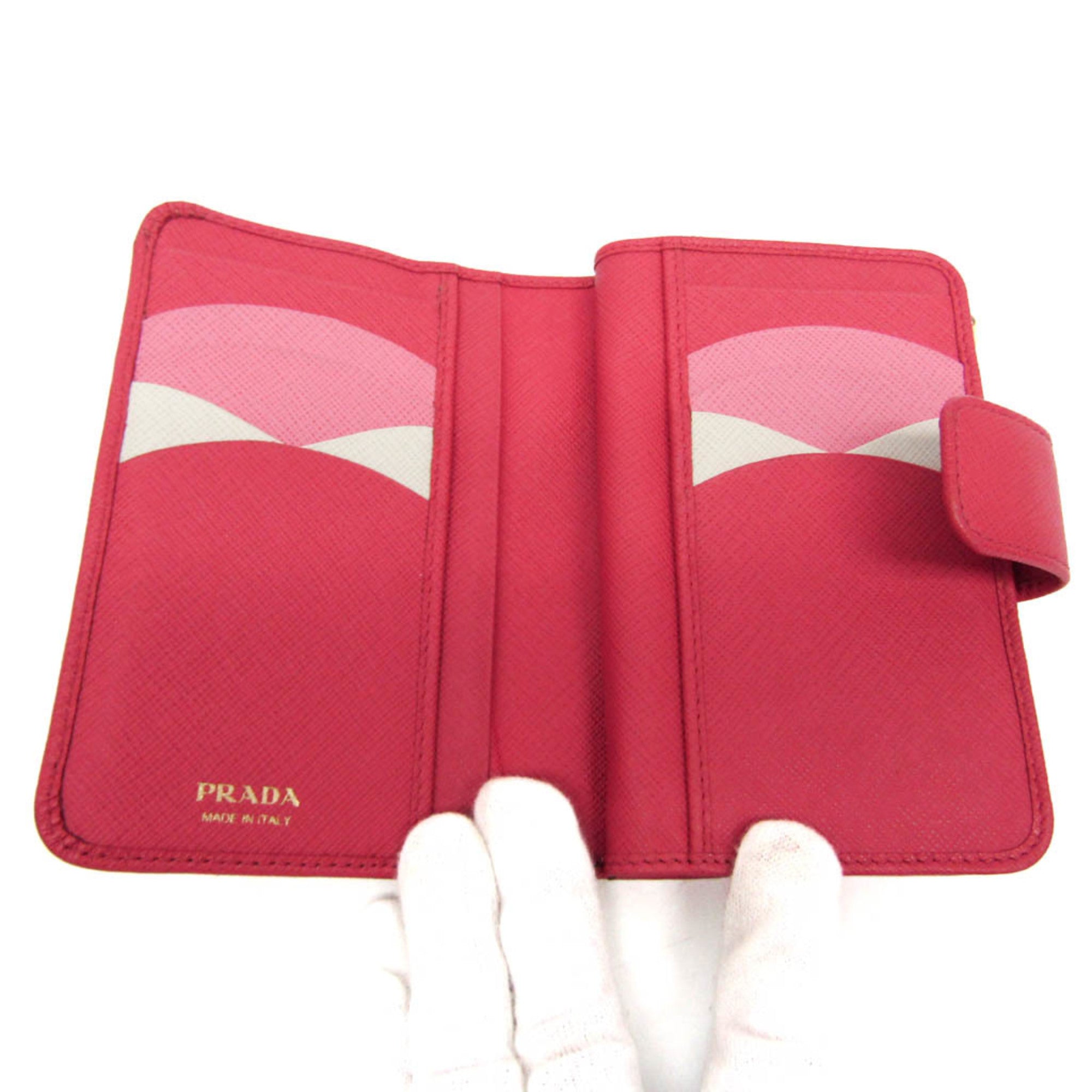 Prada Tab Bifold Saffiano Leather Pink Leather Wallets Accessory (Pre-Owned)