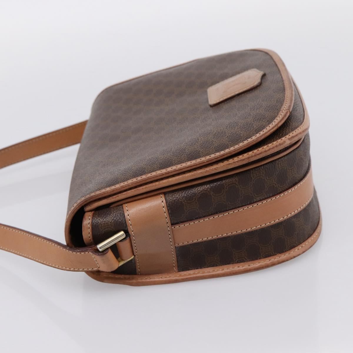 Celine Vintage Saddle Flap Macadam Coated Canvas Brown Canvas Shoulder Bag Bag (Pre-Owned)