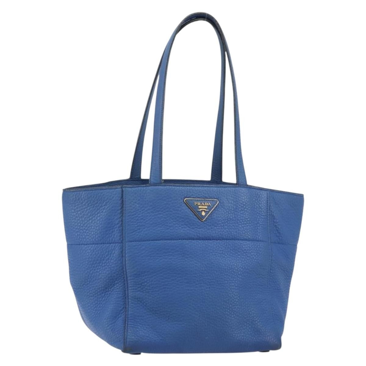 Prada Tote Vitello Daino Vitello Daino Blue Leather Tote Bag Bag (Pre-Owned)
